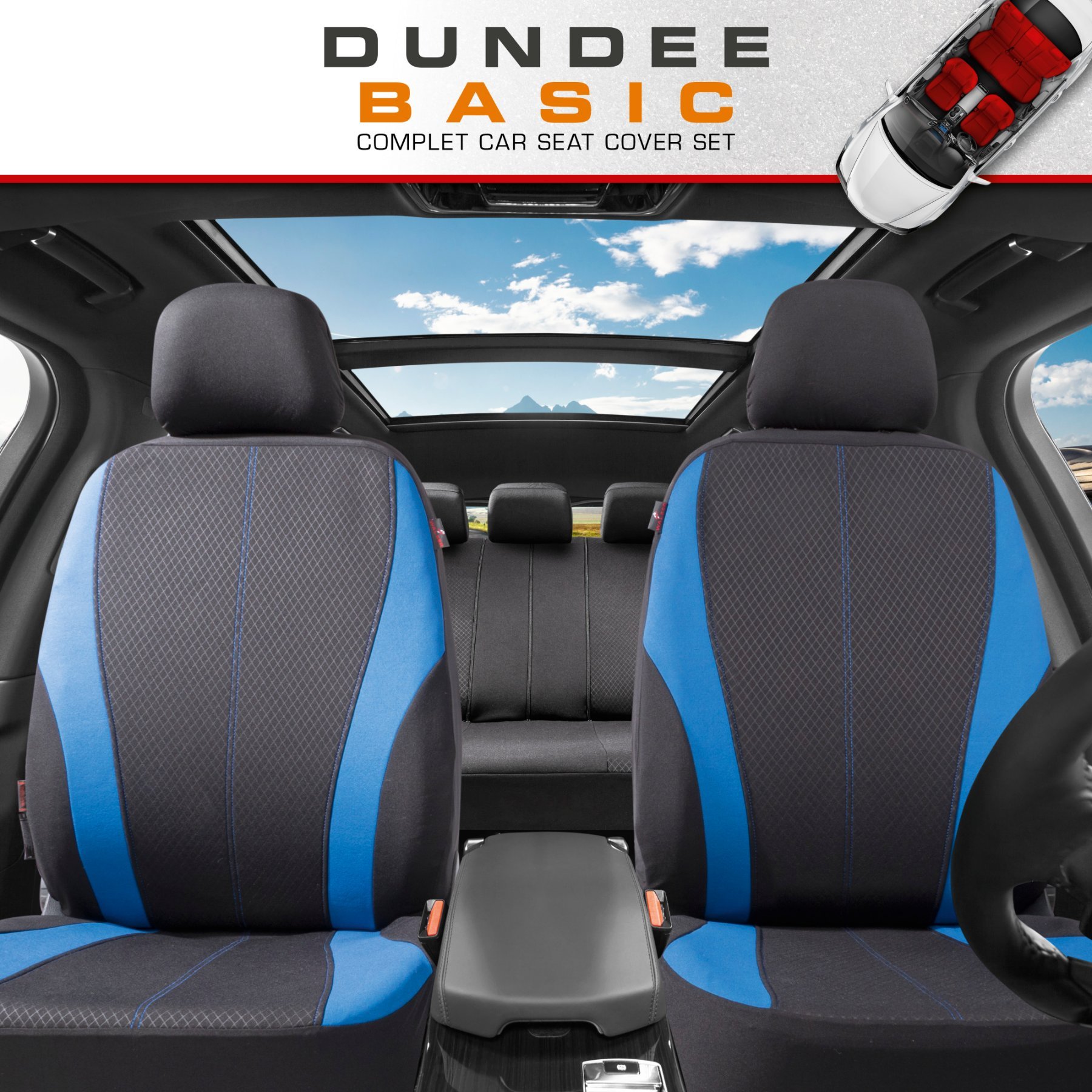 ZIPP IT Car seat covers Dundee complete set with zip-system black/blue