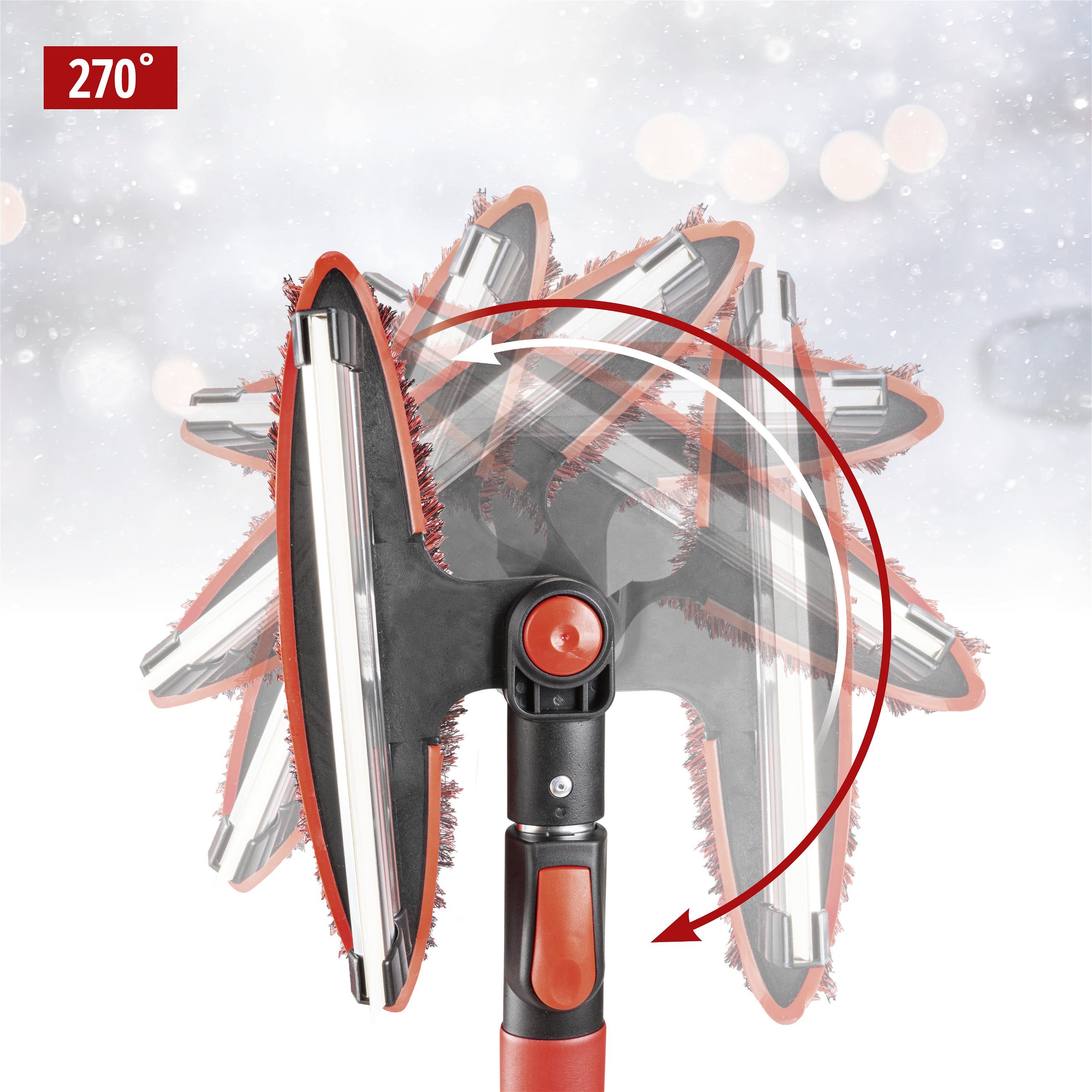 Sneeuwschuiver met ijskrabber telescopisch 92-132 cm rood/zwart