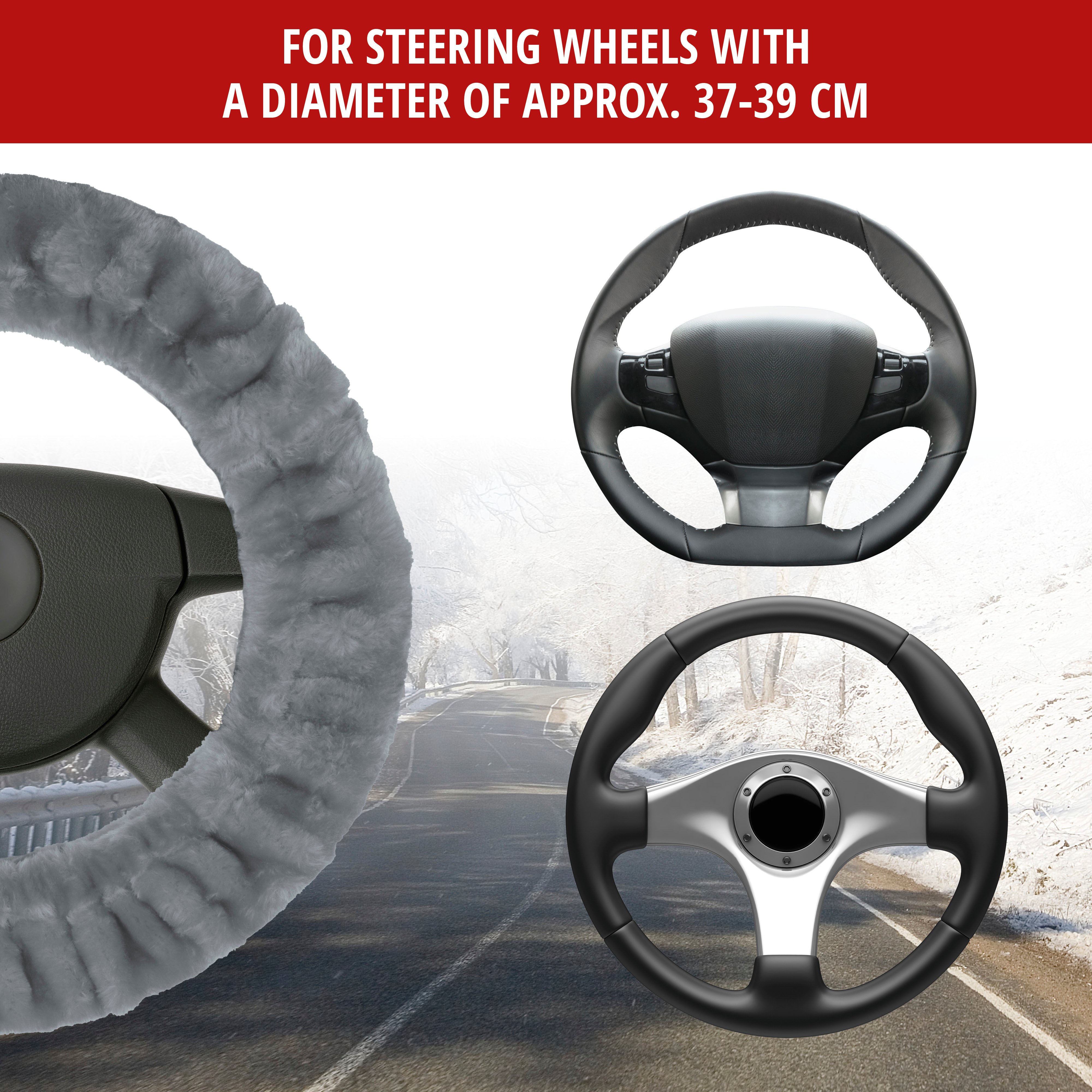 Steering wheel cover Teddy Plush faux fur vegan silver