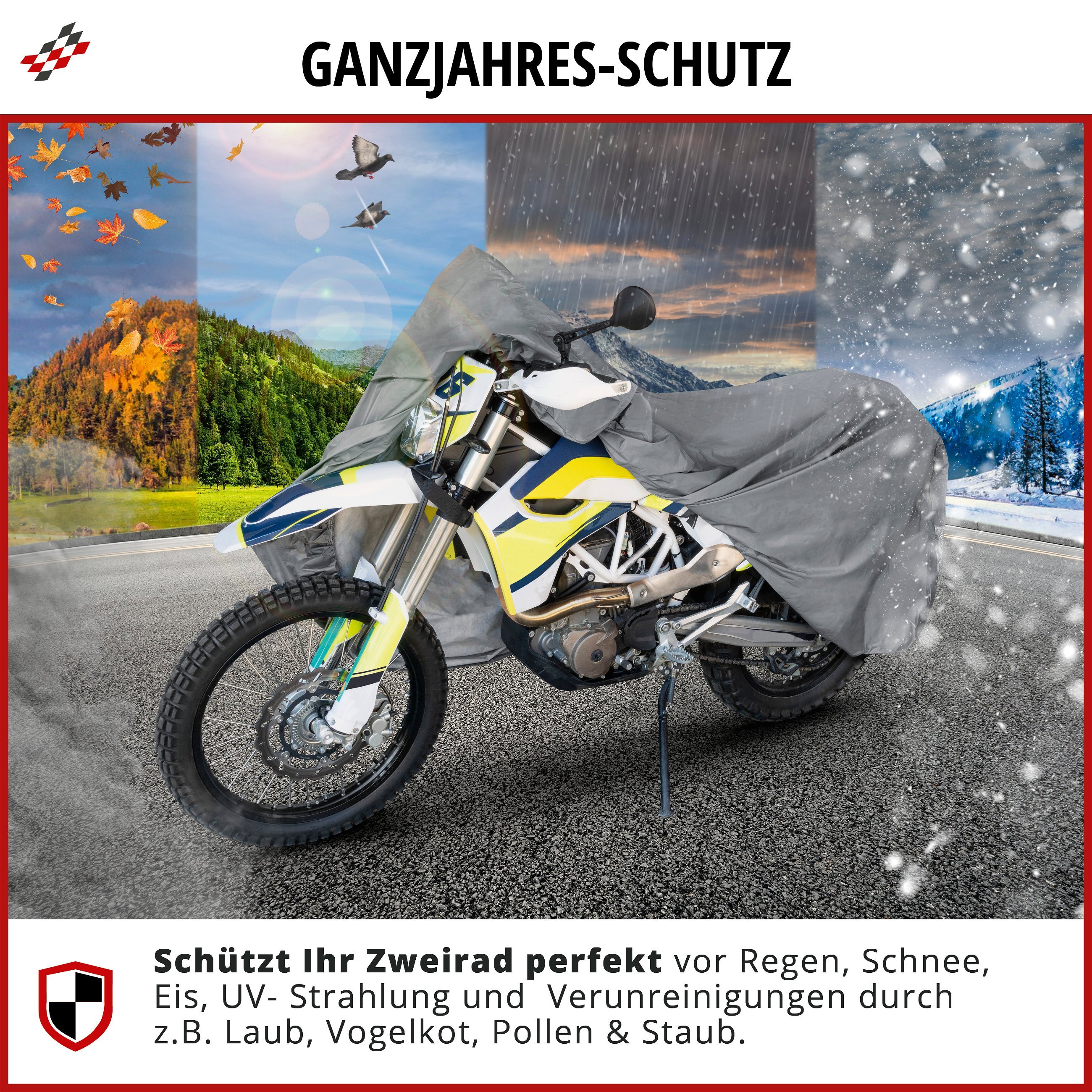 Motorrad Abdeckplane XL, Motorrad Abdeckplane aus robustem PVC, Motorrad-Garage wasserdicht - 255x110x135 cm grau