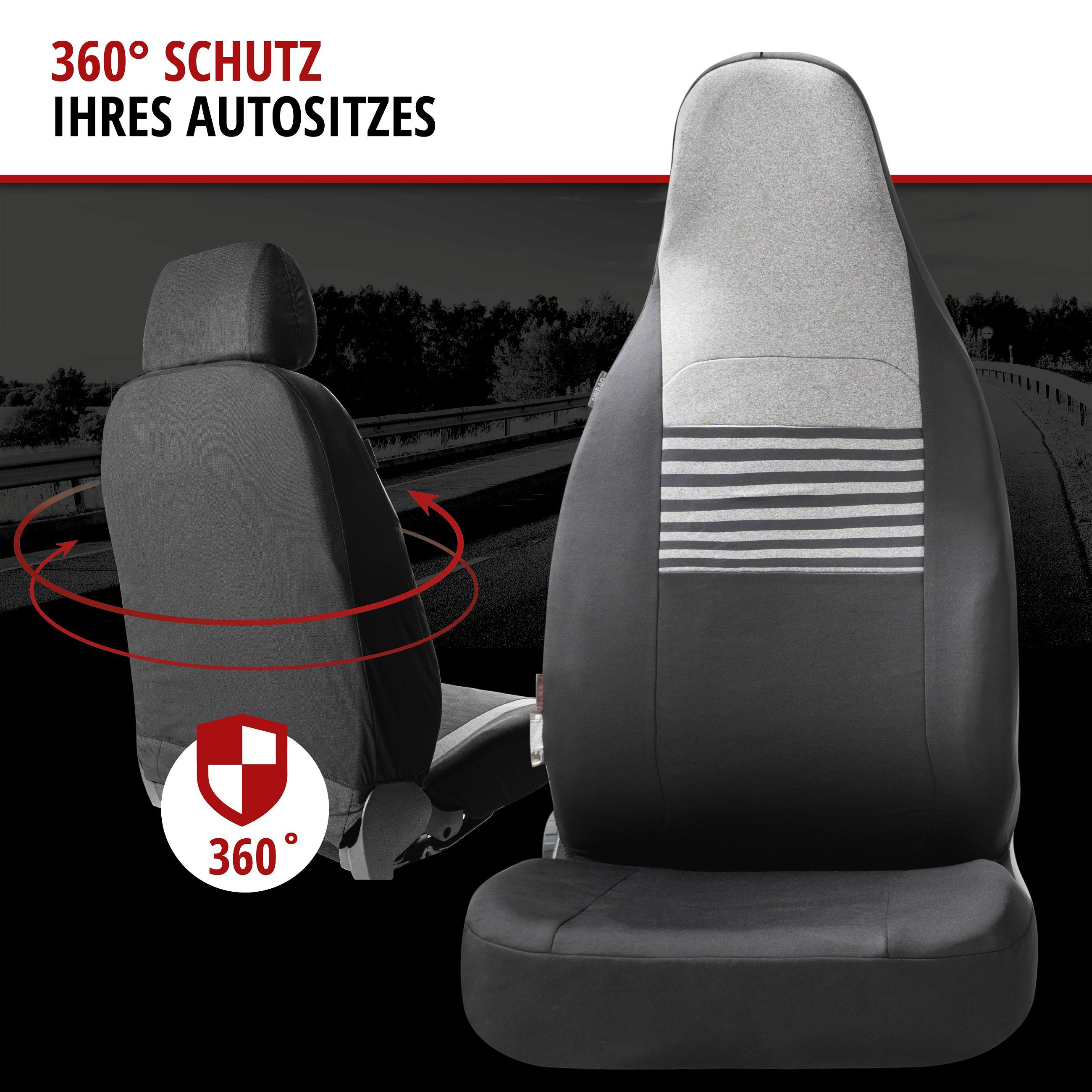 Autositzbezug ZIPP-IT Premium Gordon, PKW-Schonbezüge für 2 Vordersitze mit Reißverschluss-System schwarz/grau