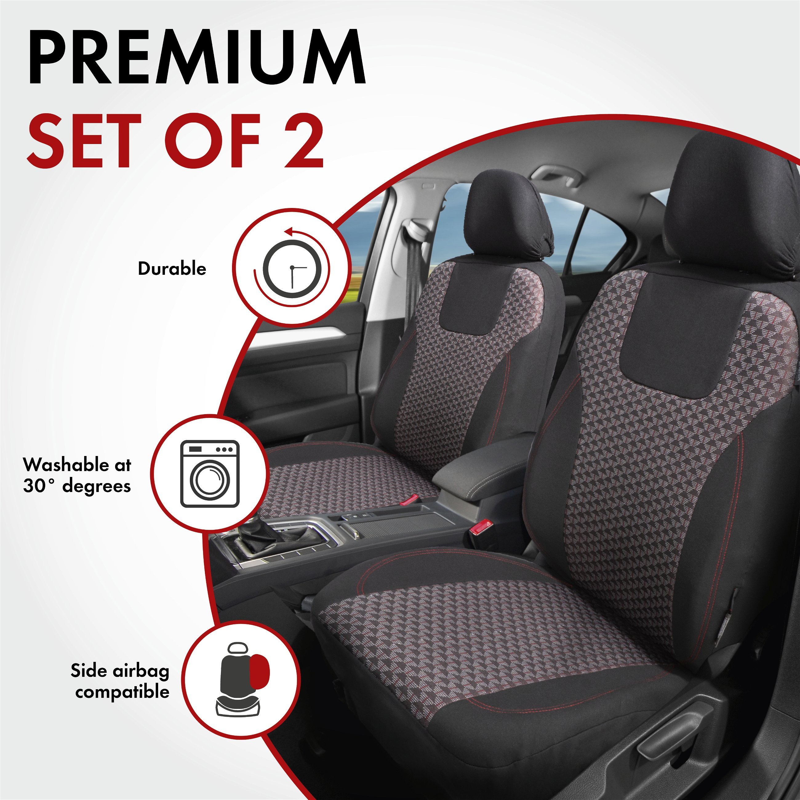 ZIPP IT Premium Car seat covers Redring for two front seats with zip-system black/red