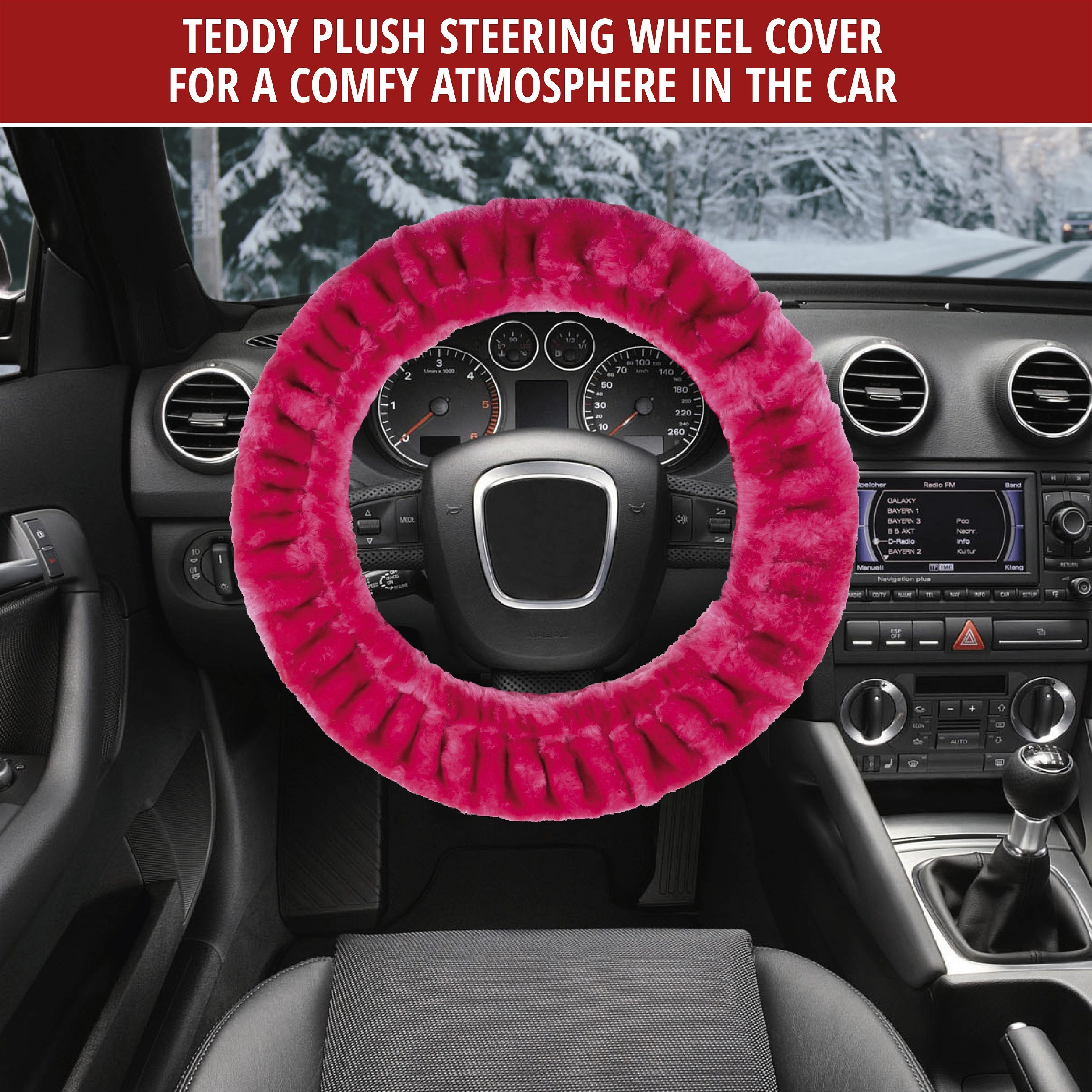 Steering wheel cover Teddy Plush faux fur vegan pink