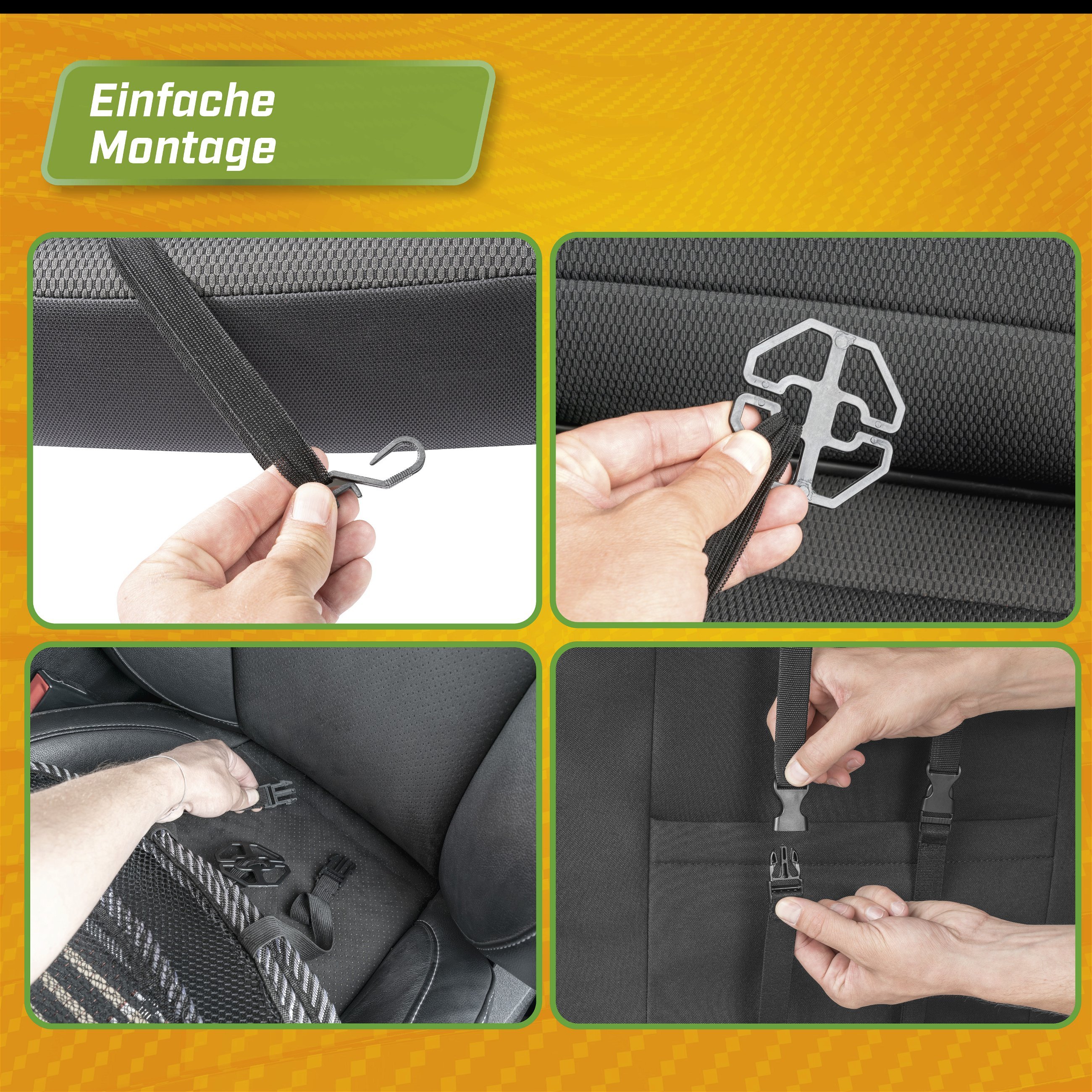Atmungsaktive Bambus-Sitzauflage mit Lordosenstütze, Auto-Sitzauflagebeige/schwarz