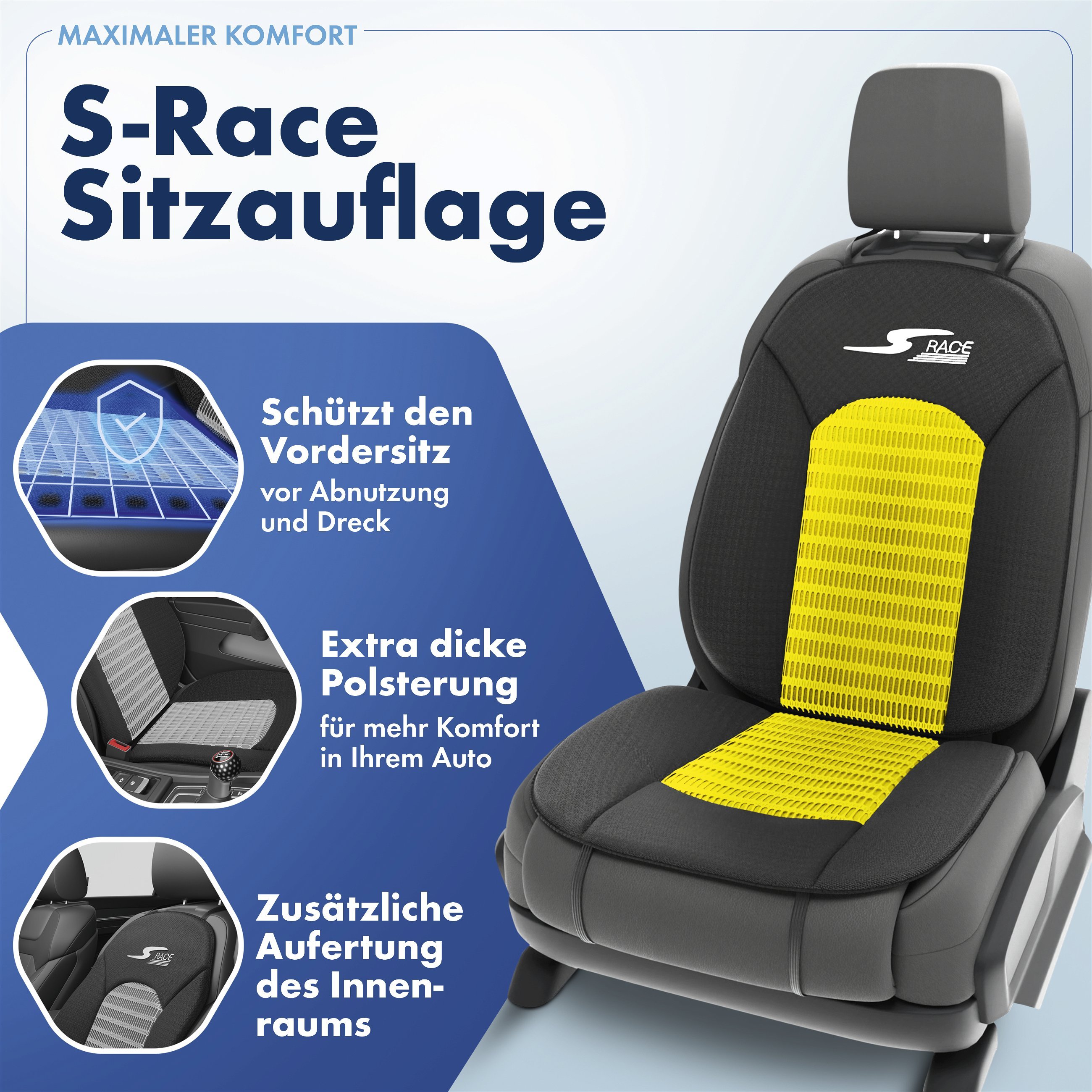PKW Sitzauflage S-Race, Auto-Sitzaufleger gelb