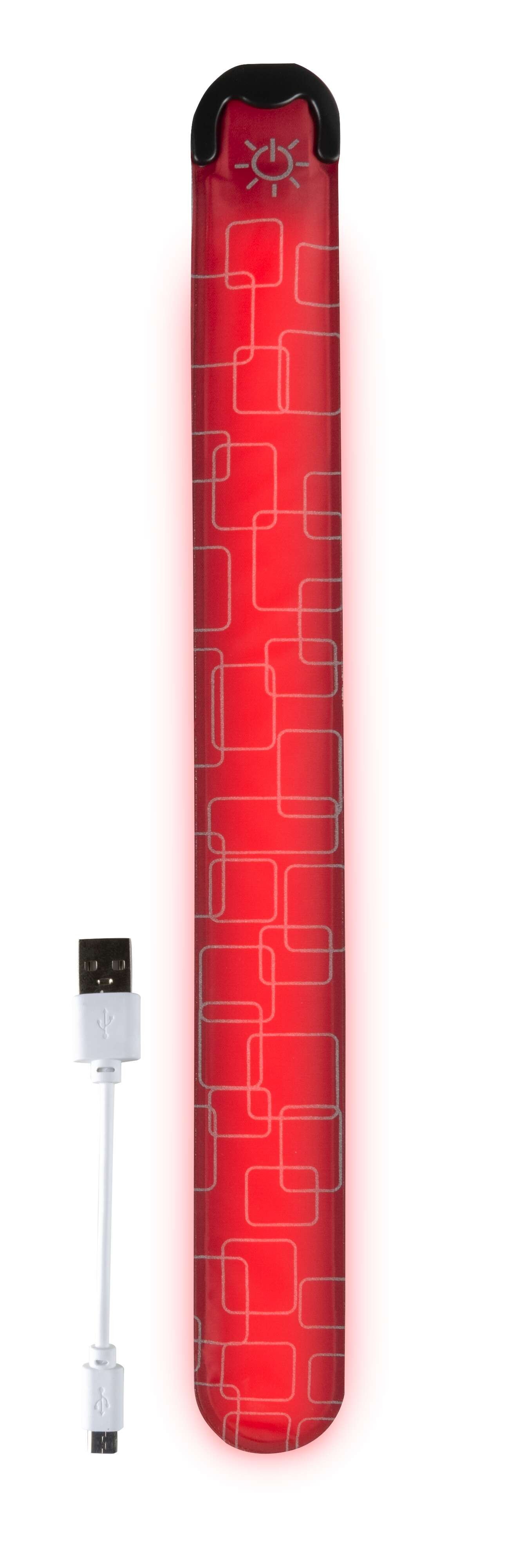 LED Klackband, leuchtendes Slap Wrap mit USB-Auflademöglichkeit 36x3,5 cm rot