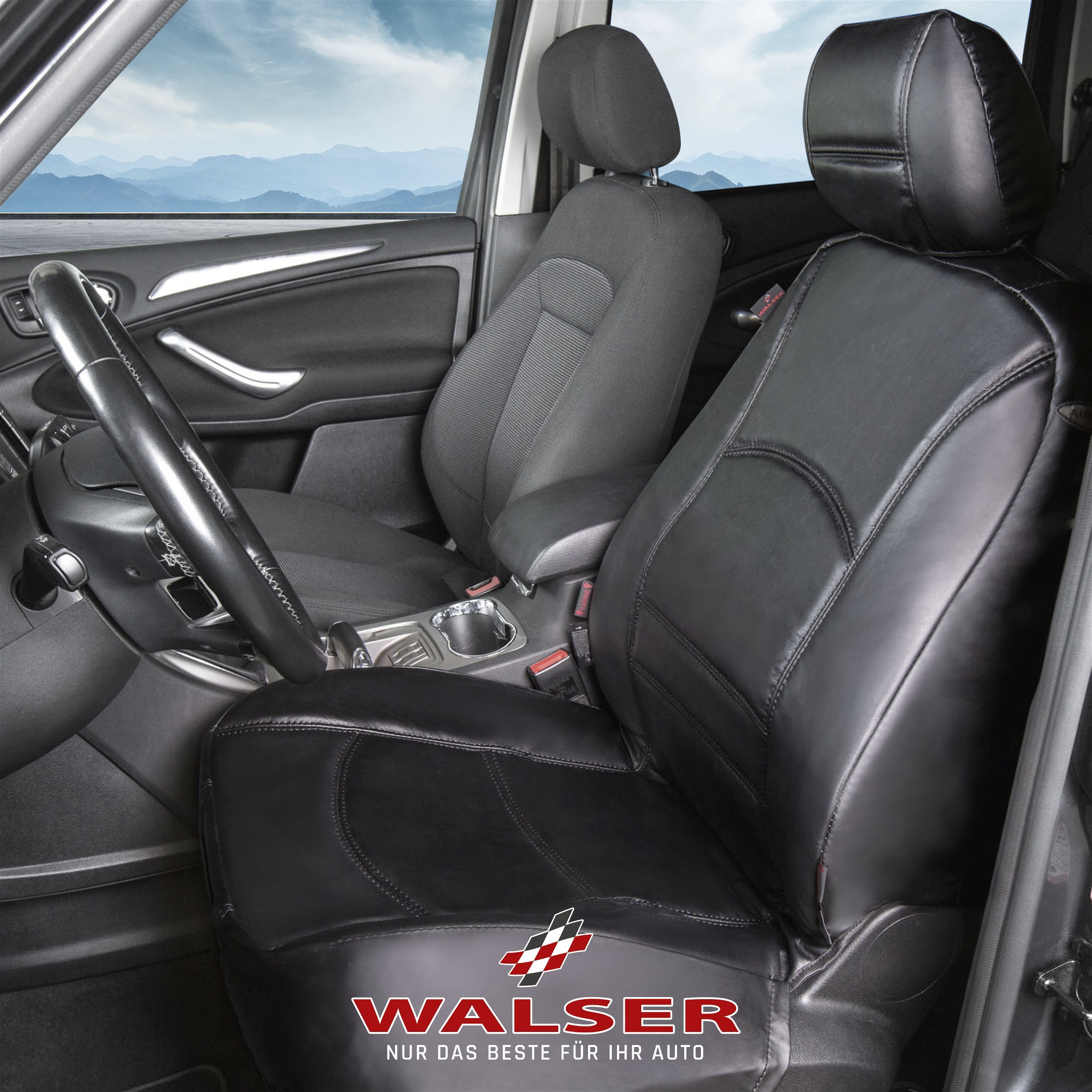 Autositzbezug Ranger aus echtem Leder, PKW-Schonbezug Einzelsitz, Leder-Sitzbezug schwarz