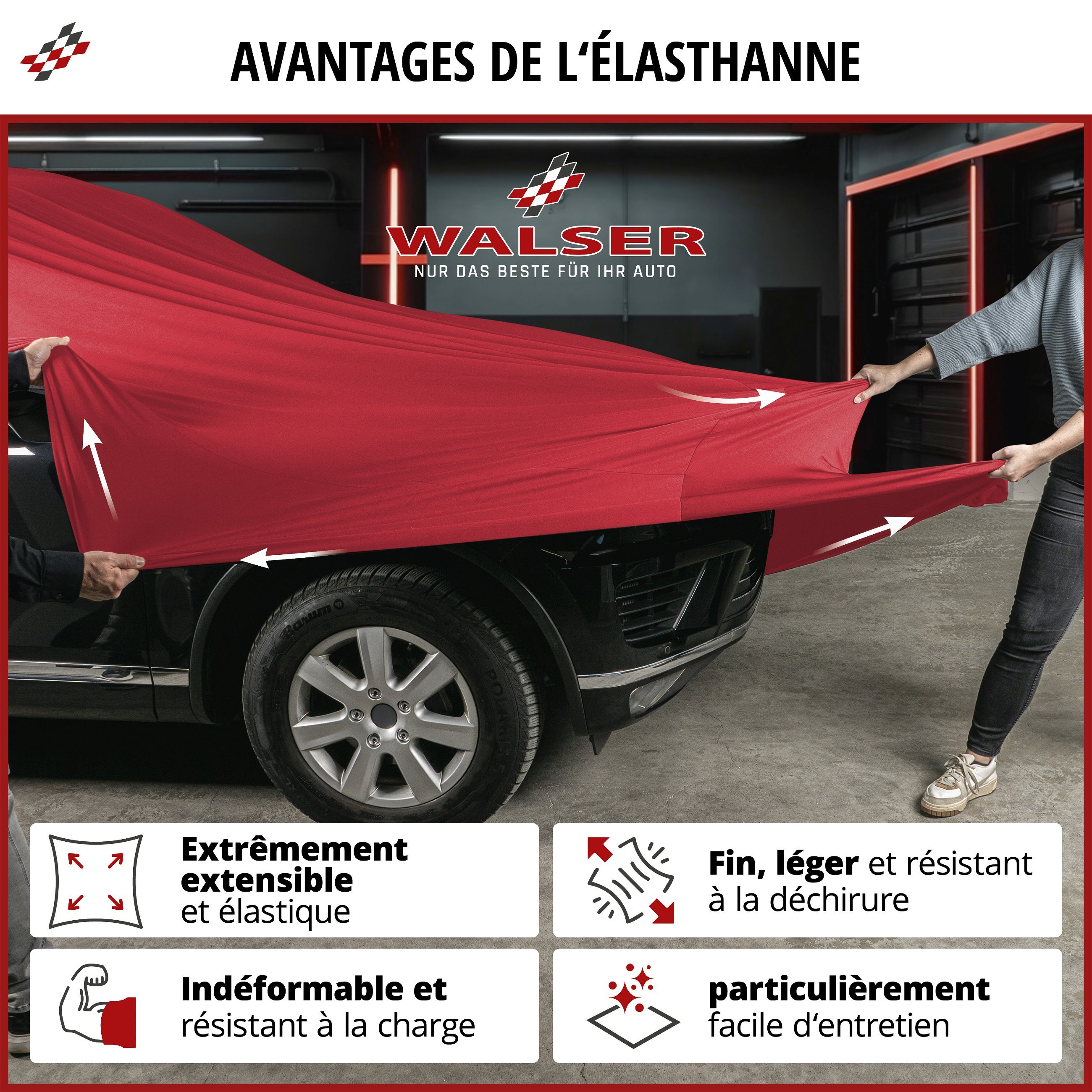 Bâche pour voiture Indoor Stretch Plus SUV taille M rouge
