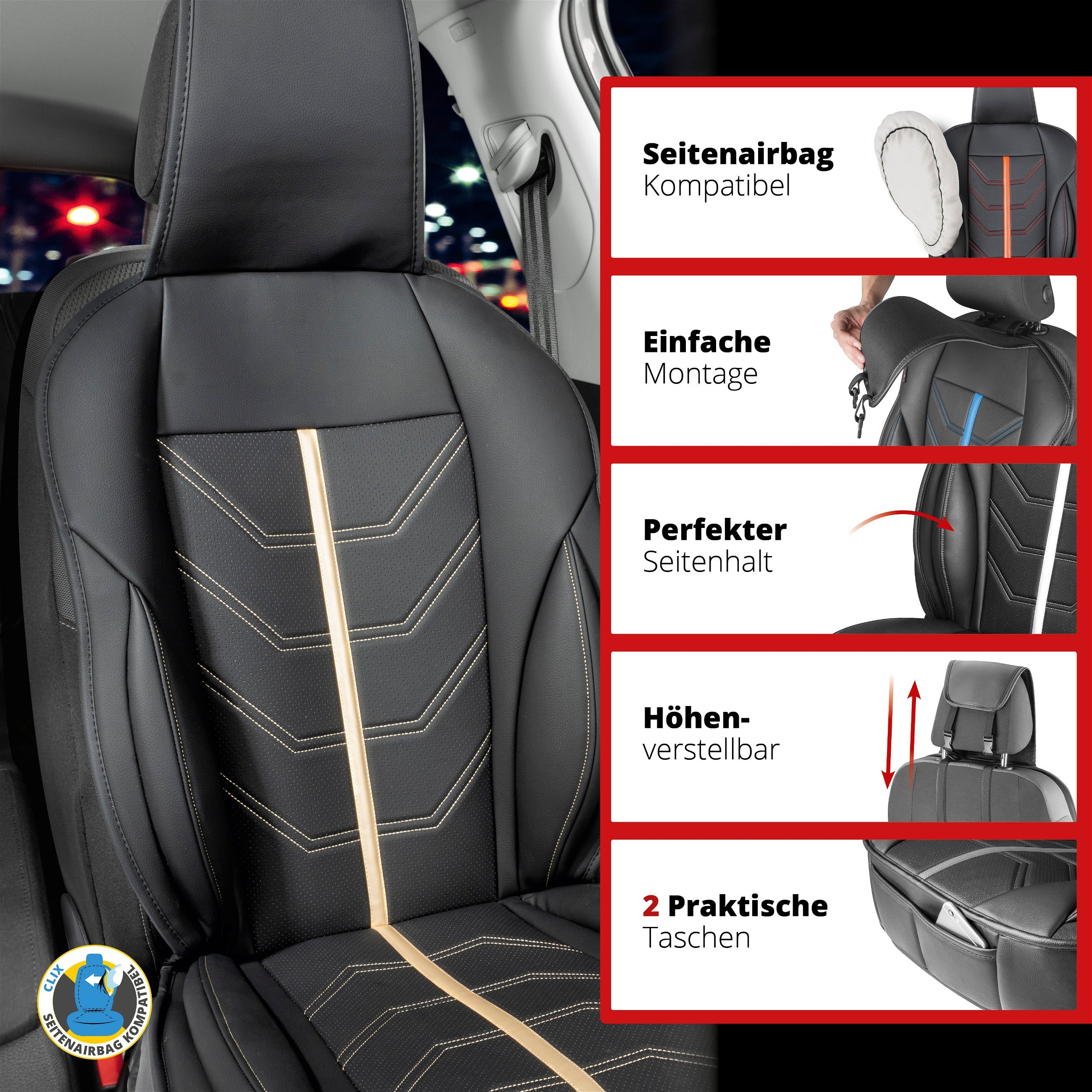 PKW Sitzauflage Kimi, Auto-Sitzaufleger im Rennsportdesign schwarz/blau