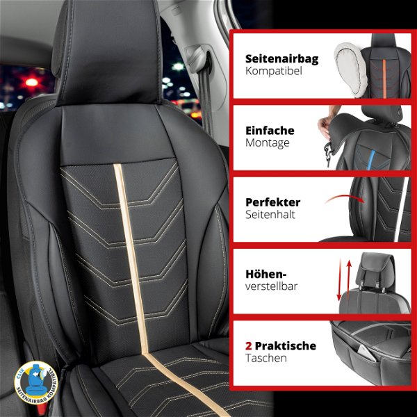 PKW Sitzauflage Kimi, AutoSitzaufleger im Rennsportdesign schwarz/grau