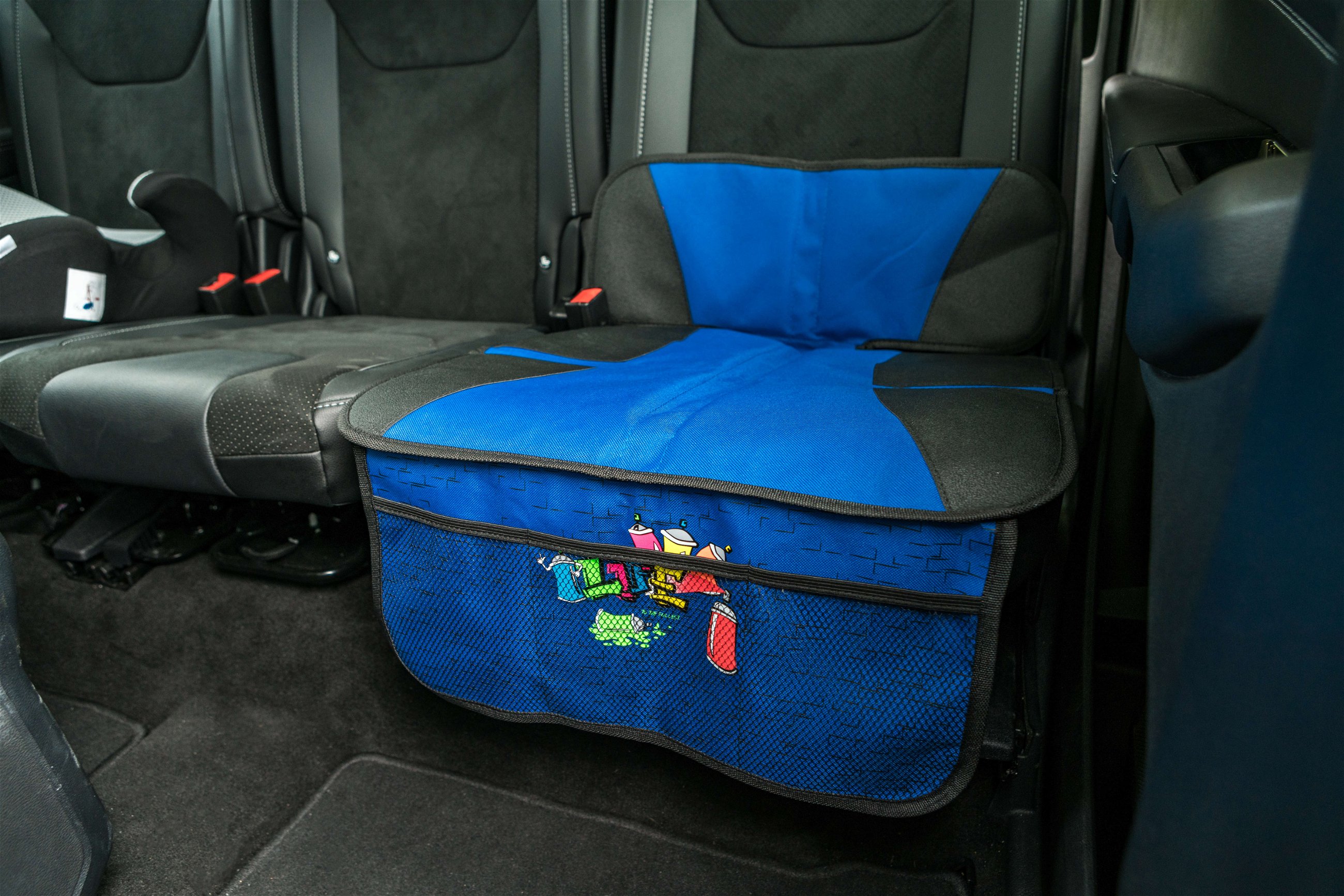 Child seat pad Graffiti, protective pad child seat blue
