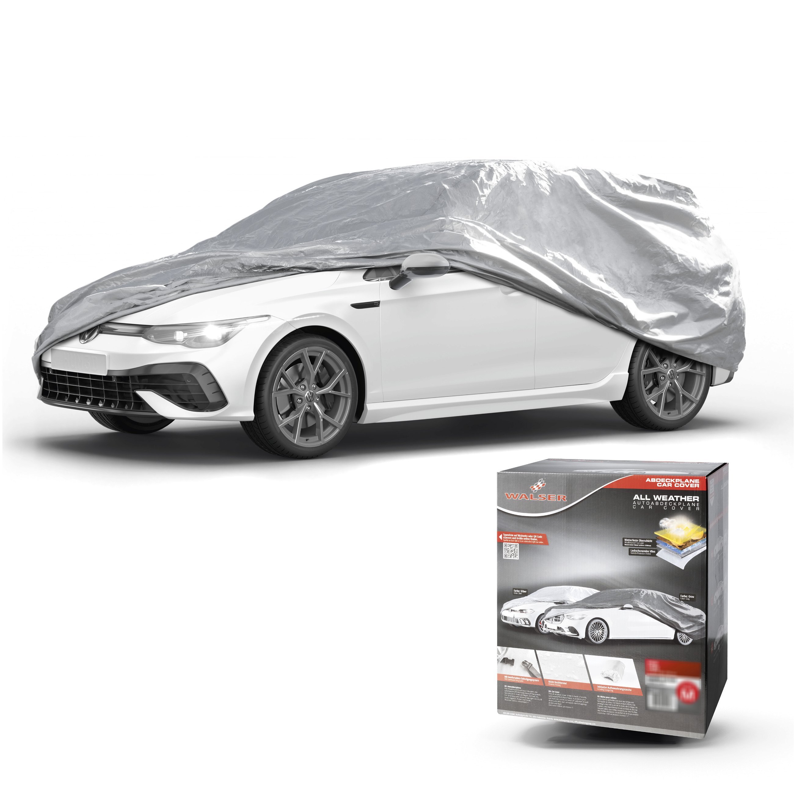 Dekzeil voor auto All Weather Basic, autozeil volledige garage Combi maat M zilver