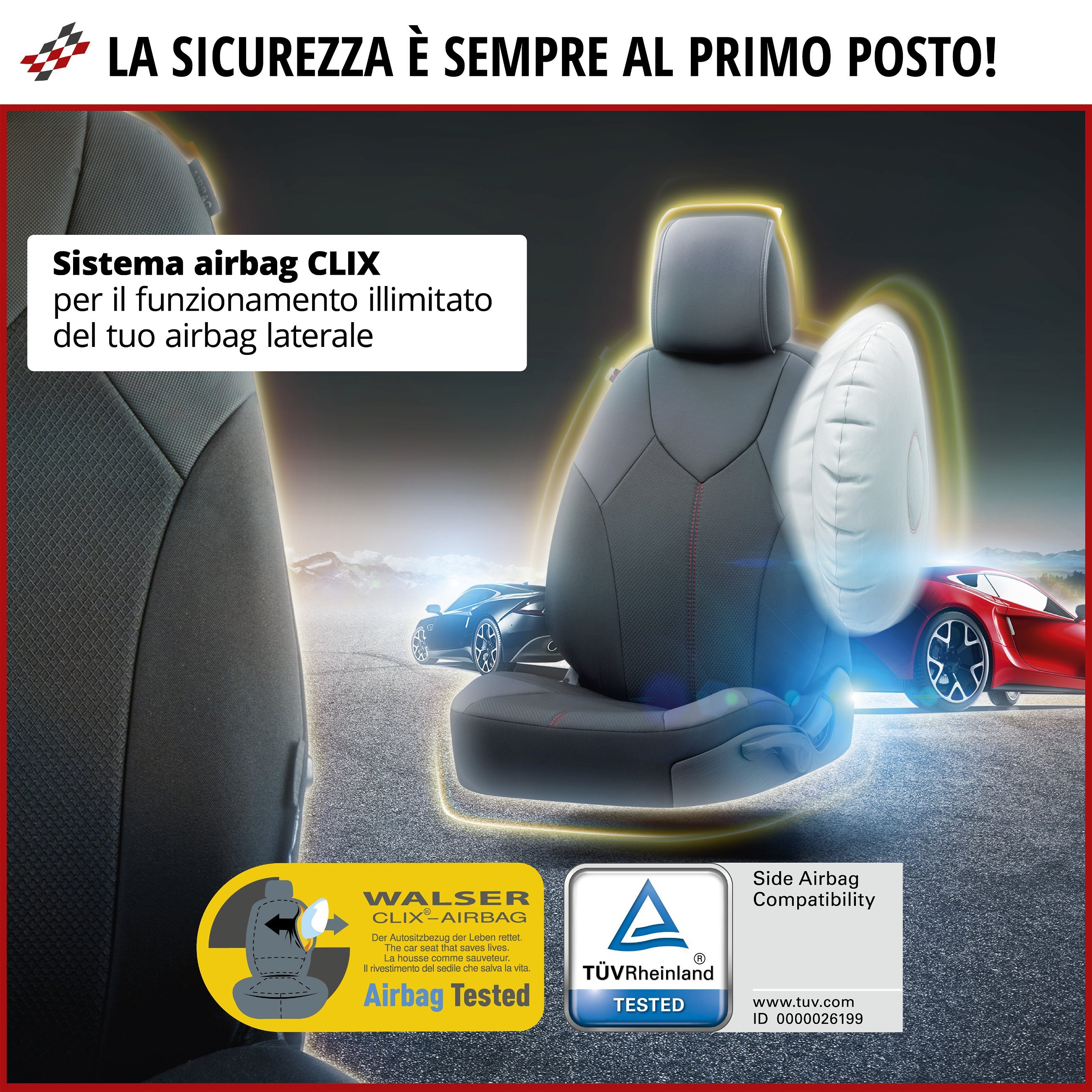 ZIPP IT Premium Coprisedili Portofino per due sedili anteriori con sistema di chiusura lampo nero/rosso