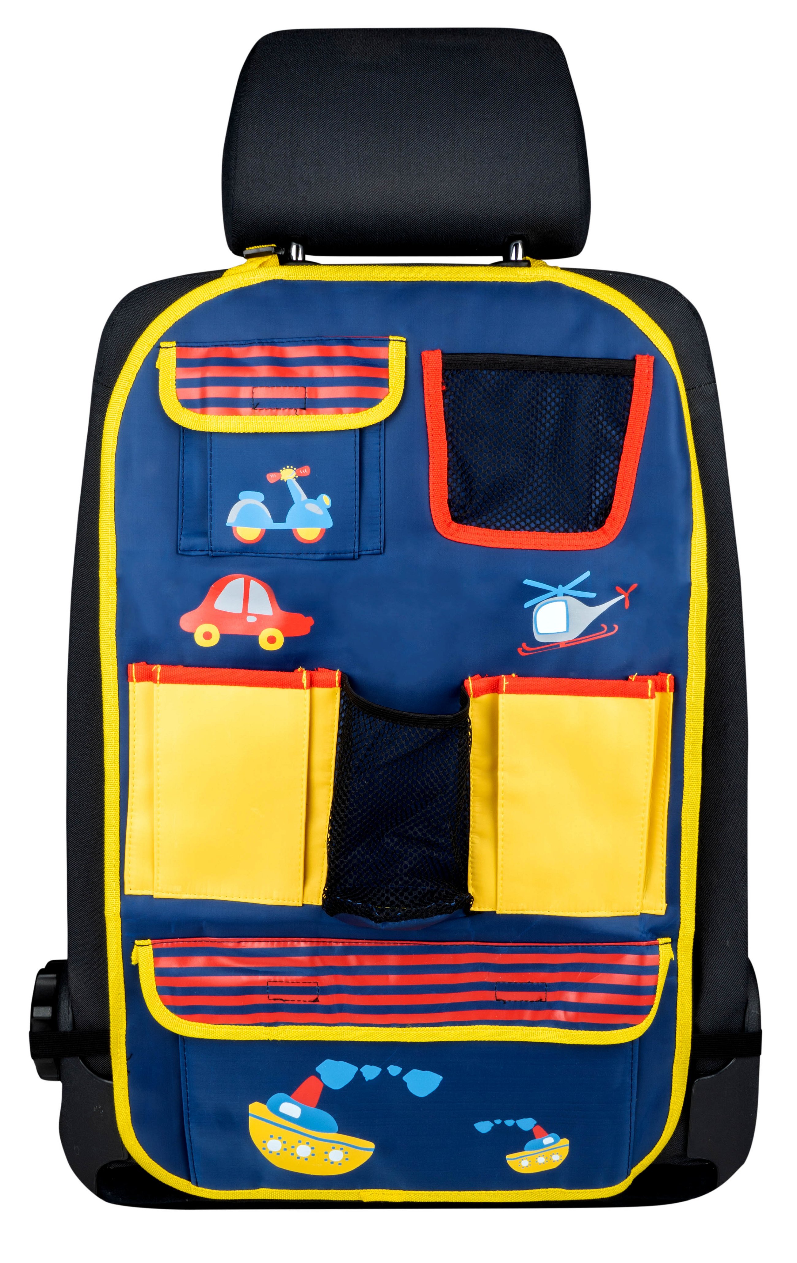 Auto-Organizer Kinderen, Rugleuningbeschermer Kinderen, Bestuurders Jack Blauw/Geel