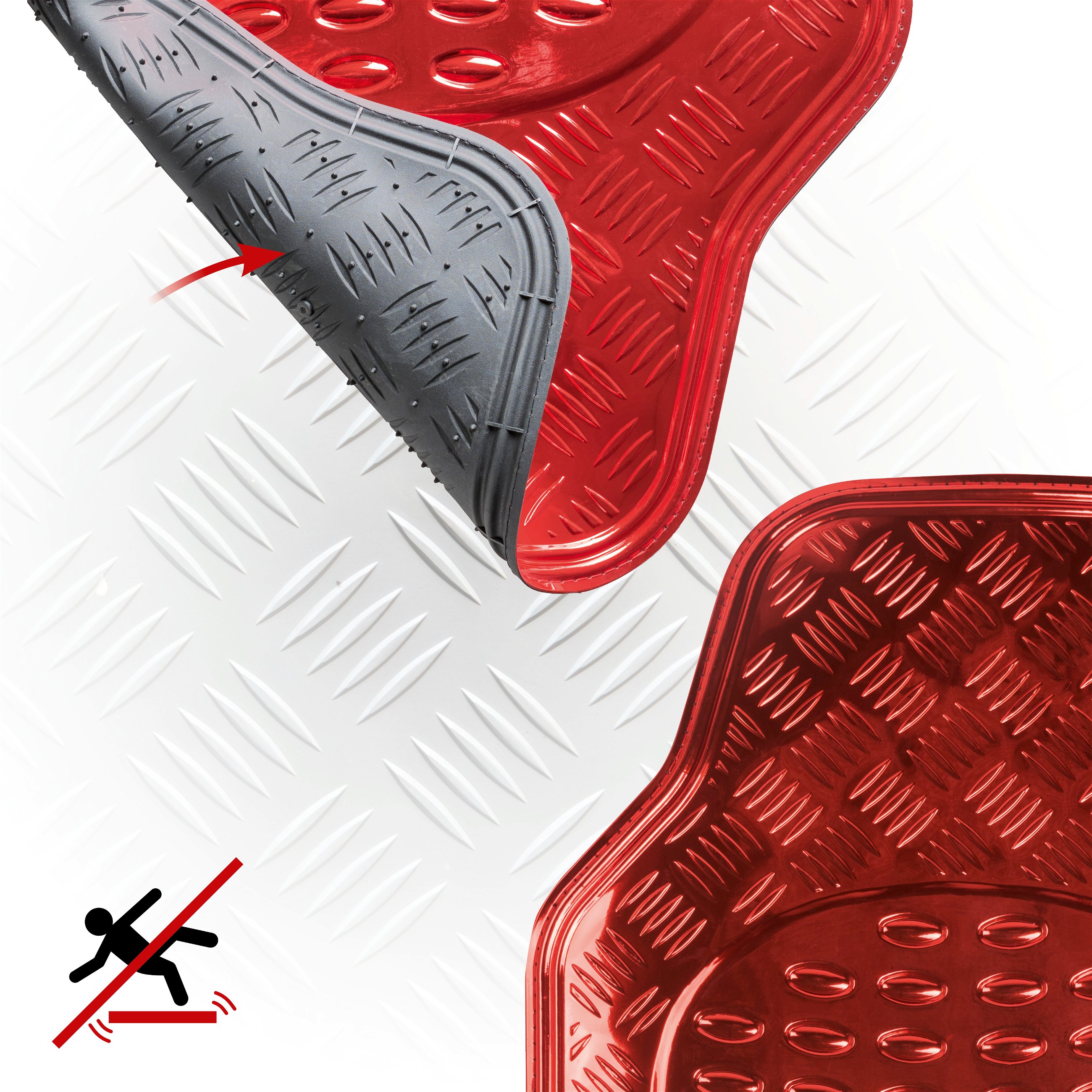 Tapis de voiture en caoutchouc Plaque de contrôle métallique look rouge maxi