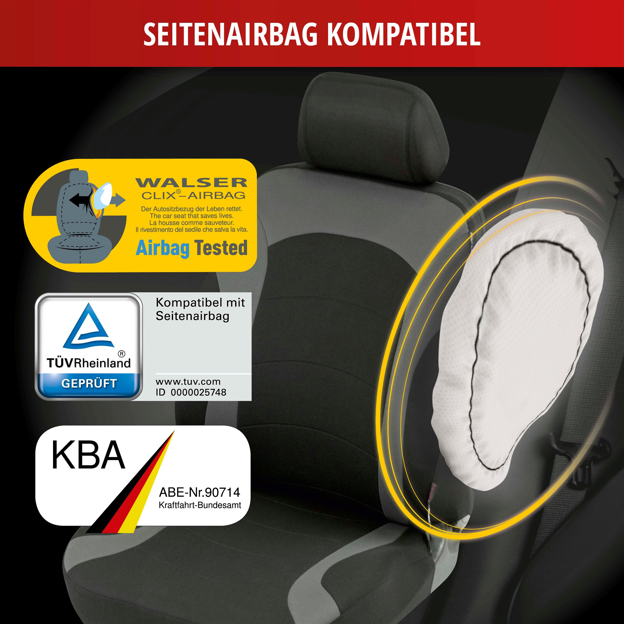 Autositzbezug ZIPP-IT Premium Inde, PKW-Schonbezüge Komplettset mit Reißverschluss-System schwarz/grau