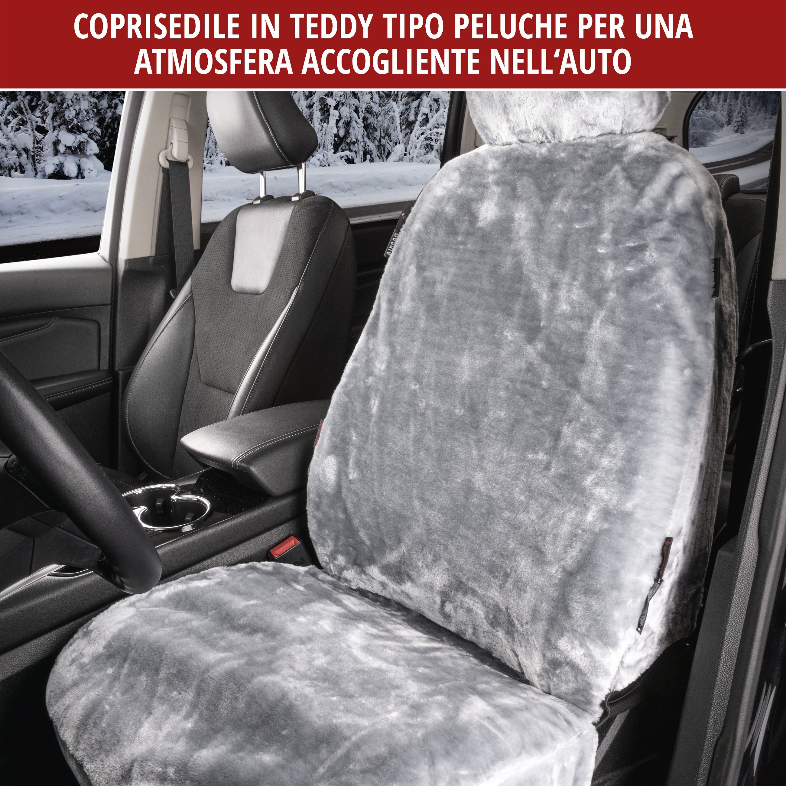 Coprisedili auto Teddy vegano argento