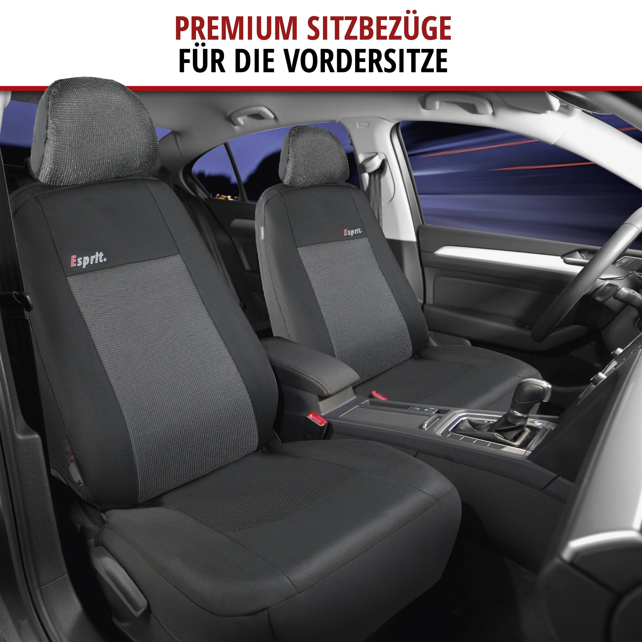 Autositzbezug ZIPP-IT Premium Esprit, PKW-Schonbezüge für 2 Vordersitze Normalsitz mit Reißverschluss-System schwarz