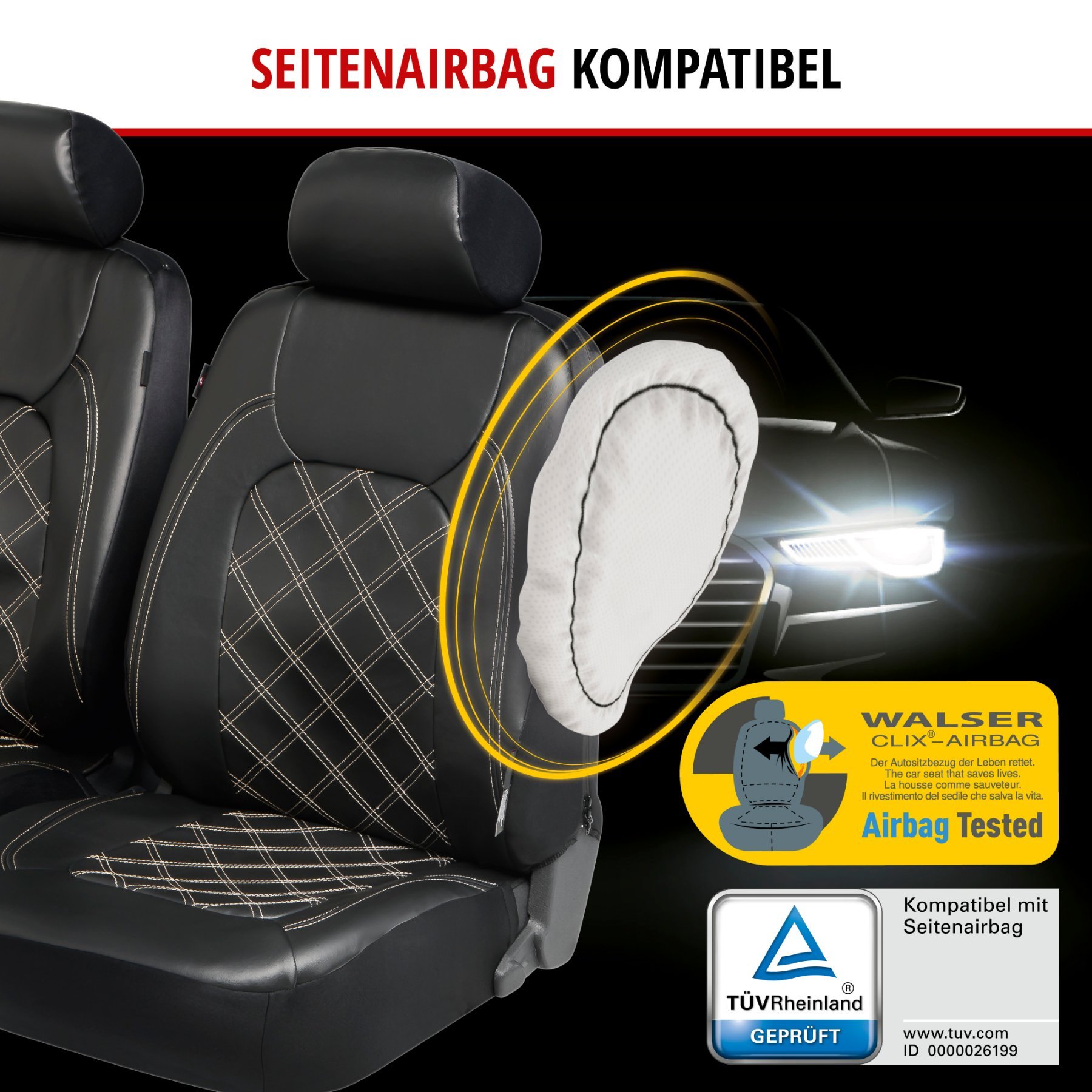 Autositzbezug ZIPP-IT Deluxe Paddington, PKW-Schonbezüge aus Kunstleder für 2 Vordersitze mit Reißverschluss-System schwarz