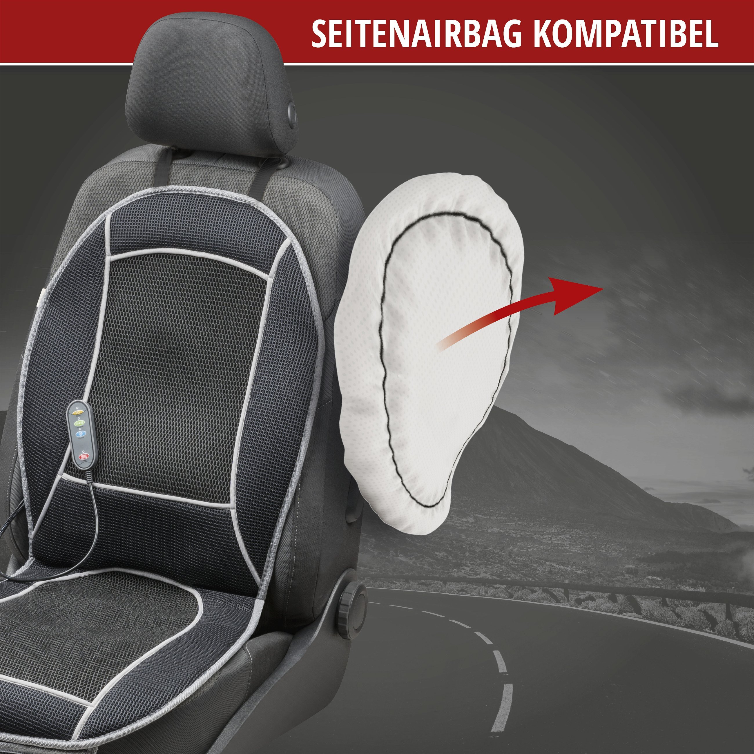 PKW-Sitzauflage CoolHeat, Auto-Sitzaufleger mit Heiz-, Kühl- und Massagefunktion schwarz