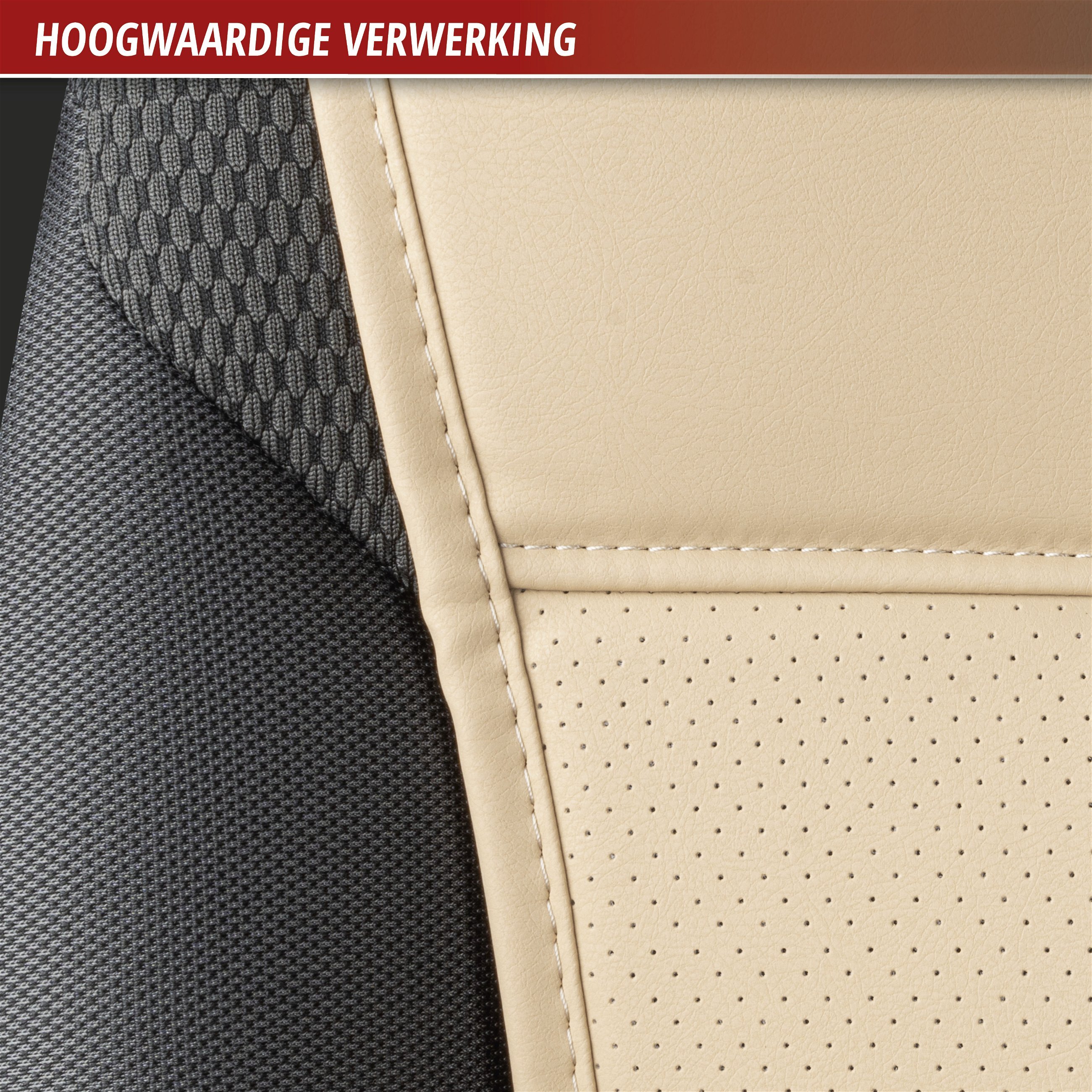 Autostoelhoes Lewis, universele stoelhoes en beschermmat in beige, stoelbeschermer voor auto's en vrachtwagens