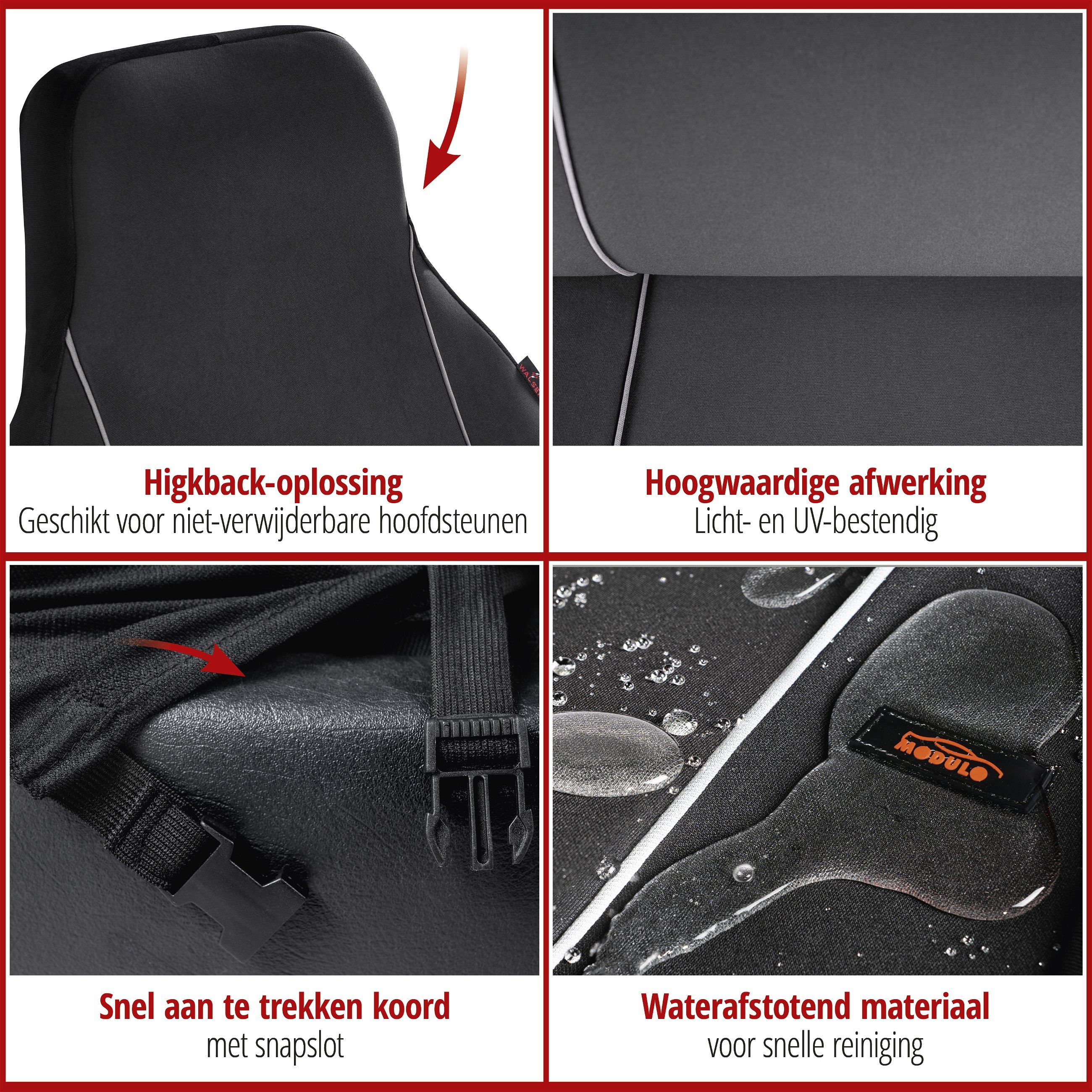 Autostoelhoezen Modulo Highback voor beide voorstoelen zwart universele bijpassende stoelhoezen set