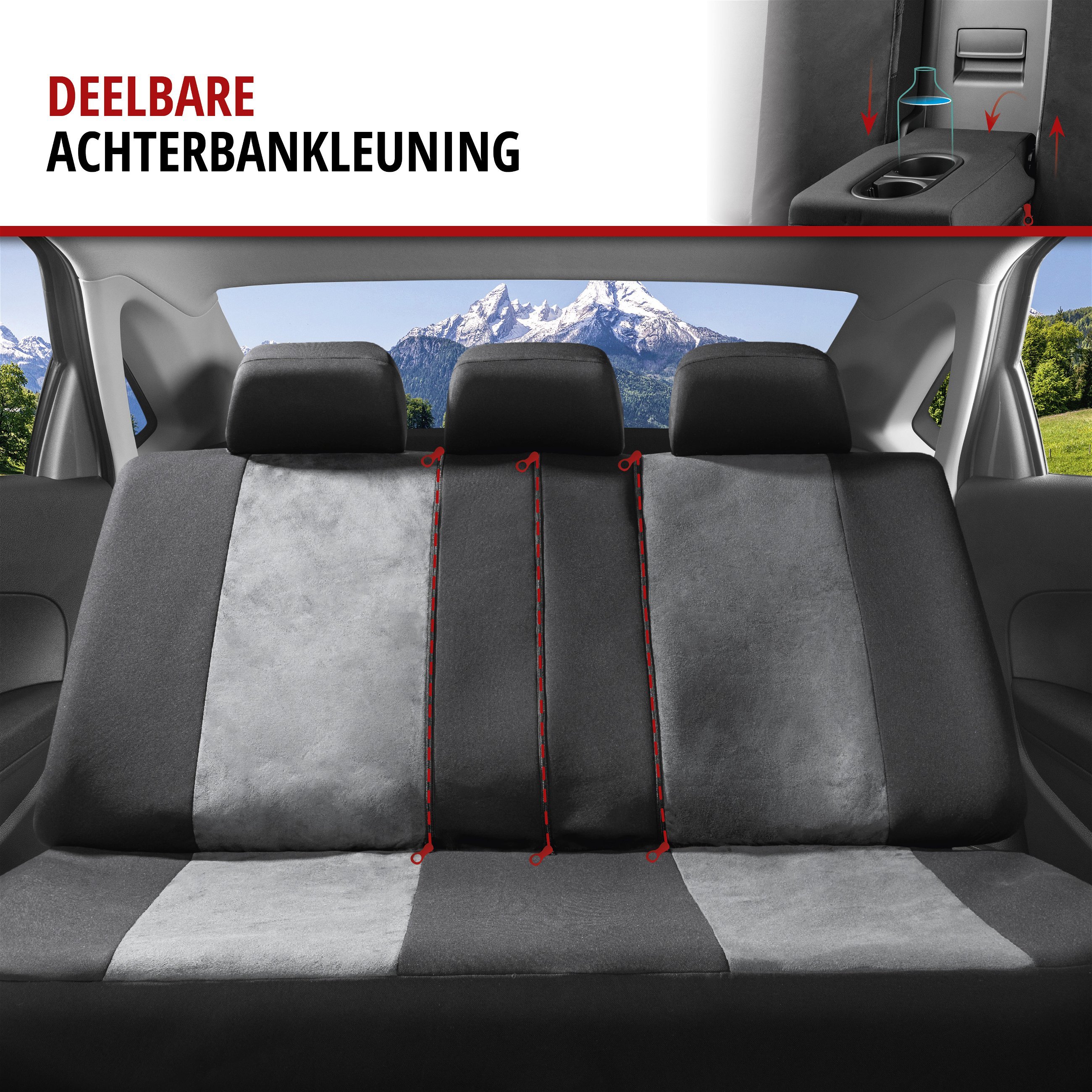 Premium Autostoelbekleding Ellington met Zipper ZIPP-IT, Autostoelhoes set, 2 stoelbeschermer voor voorstoel, 1 stoelbeschermer voor achterbank zwart/grijs 11865