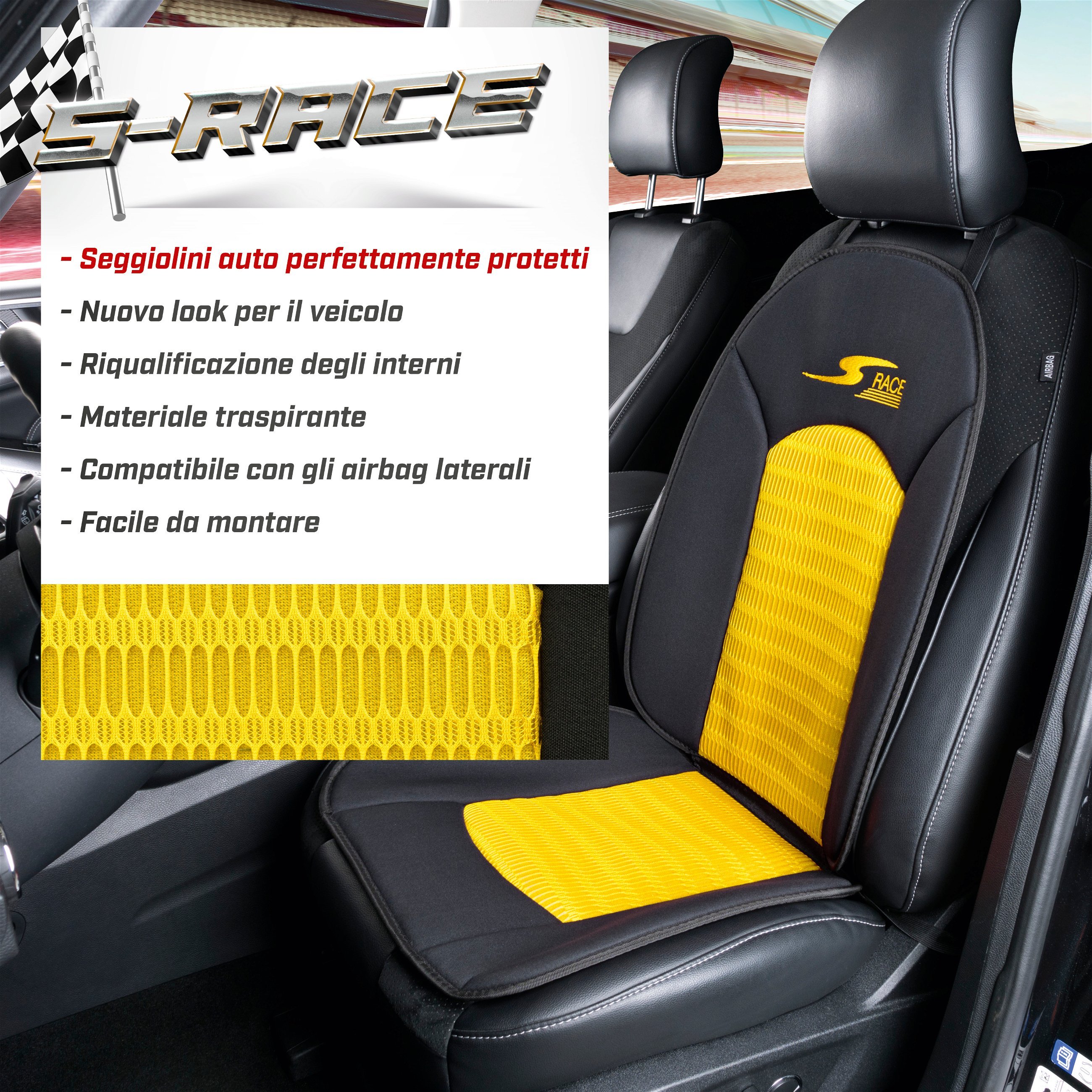Coprisedili auto S-Race giallo