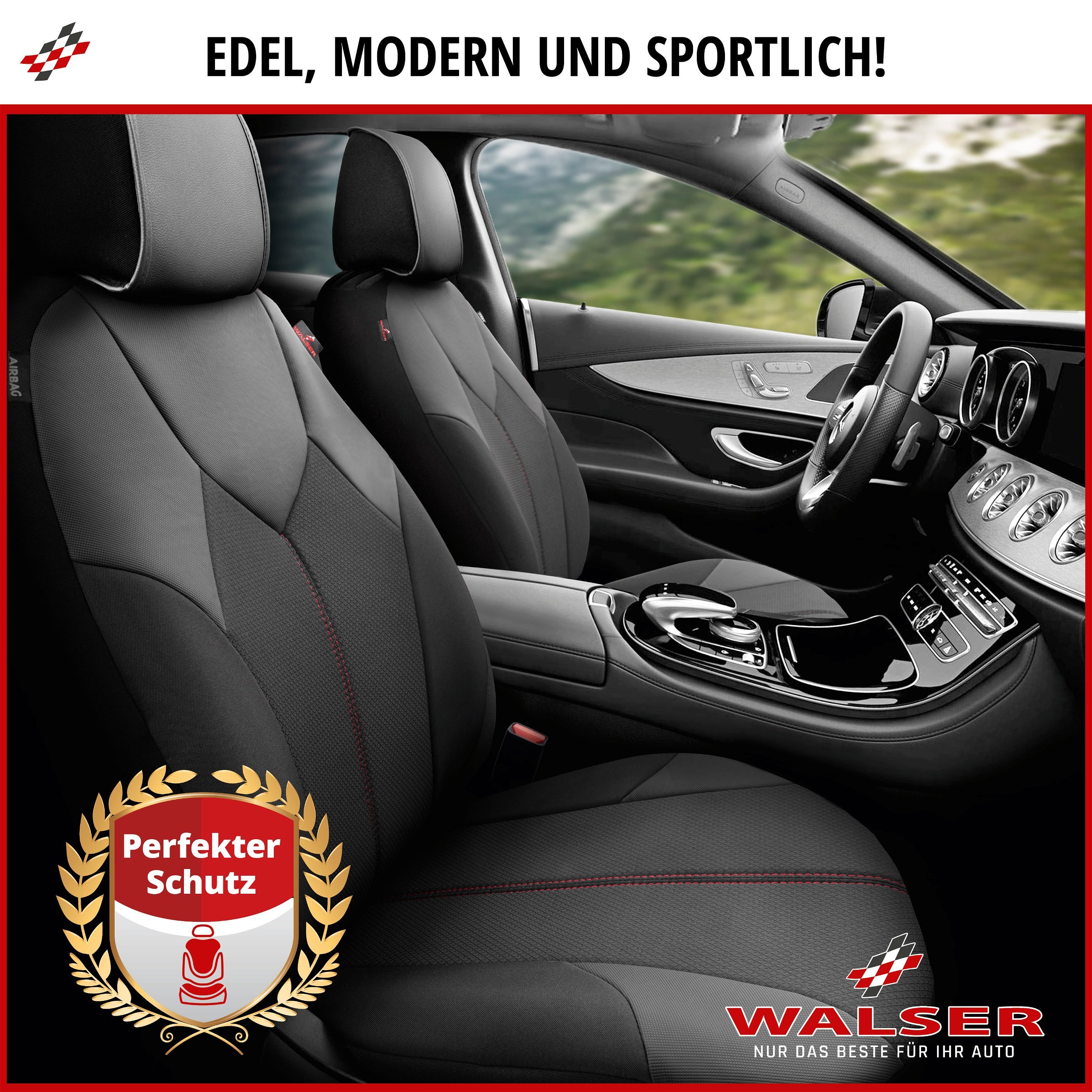 Autositzbezug ZIPP-IT Deluxe Portofino, PKW-Schonbezüge für 2 Vordersitze mit Reißverschluss-System schwarz/rot