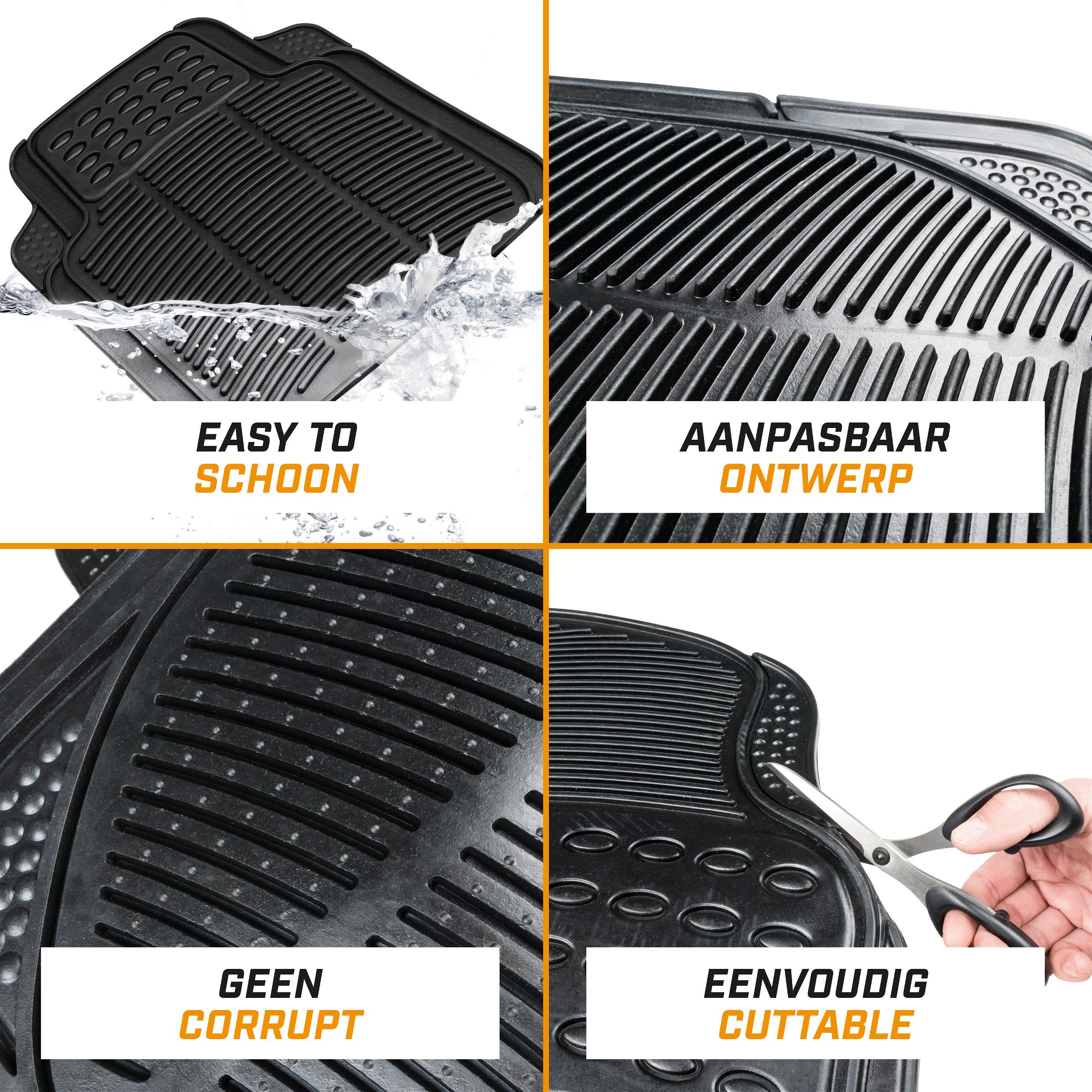 Universele auto rubber matten set Spartakus 4-delige op maat gesneden vloermatten voor auto's zwart 28036