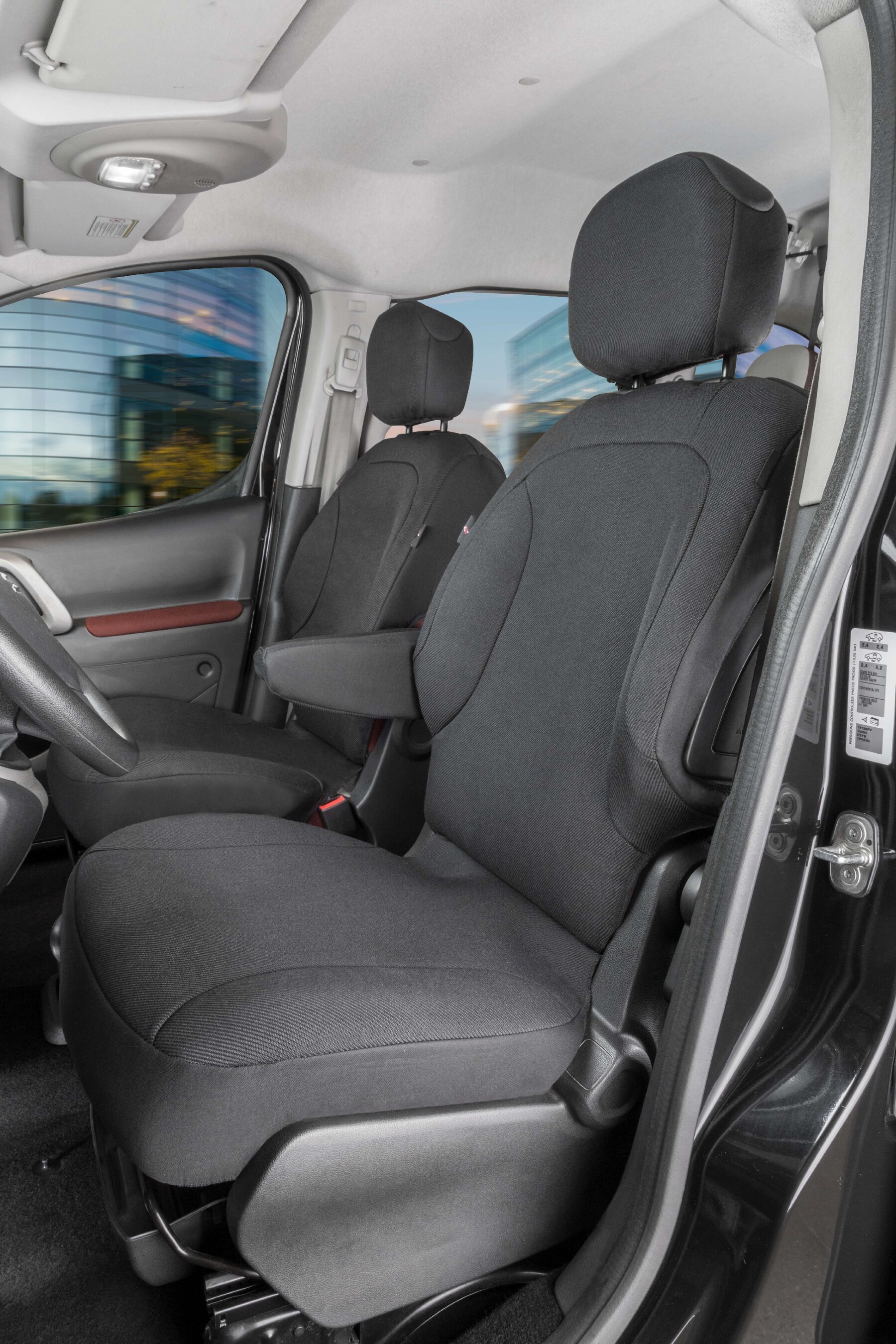 Housse de siège Transporter en tissu pour Peugeot Partner, 2 sièges simples à l'avant