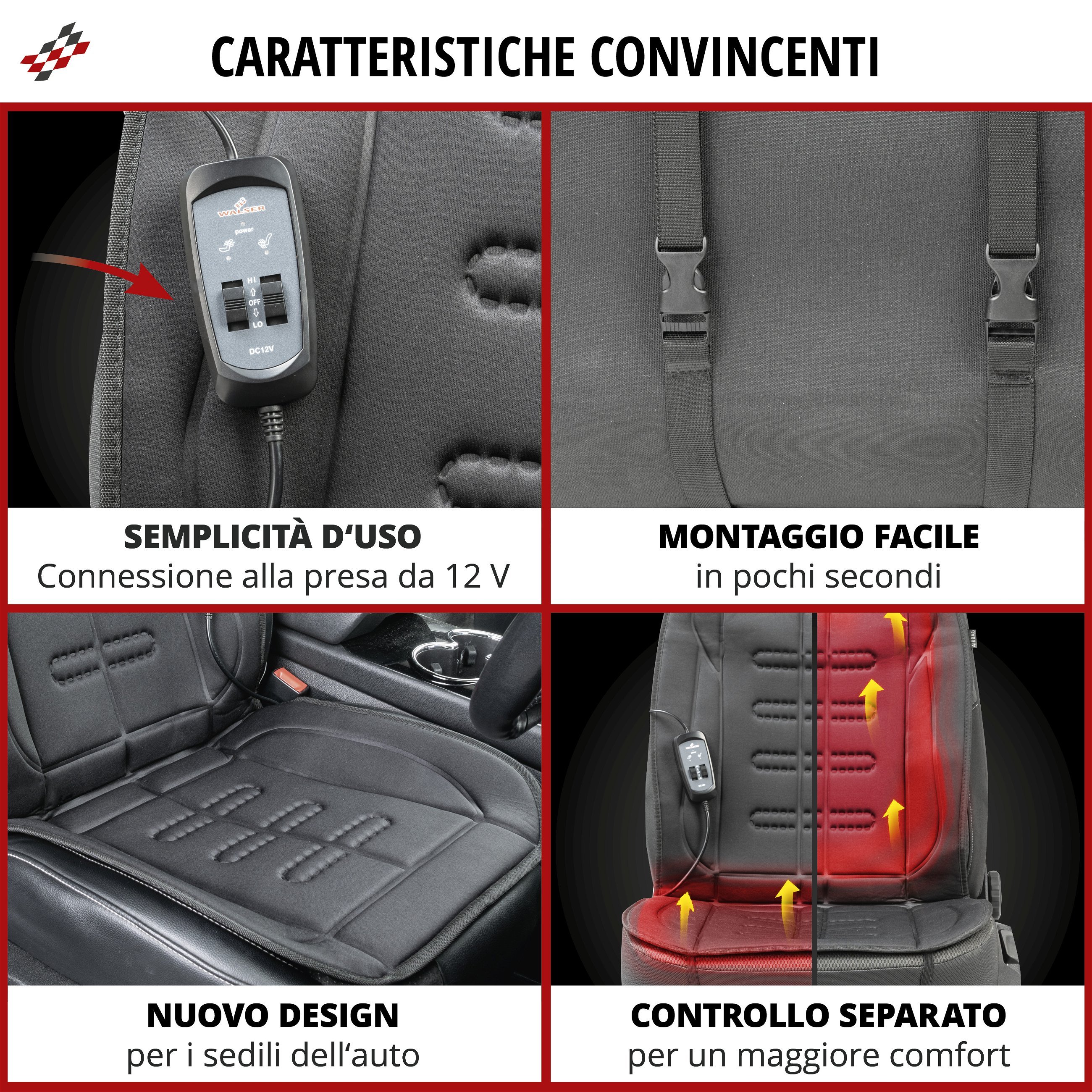 Coprisedile auto Caldo, coprisedile schienale e parte del sedile riscaldabili separatamente, cuscinetto riscaldante per sedile auto con spina a 12 volt