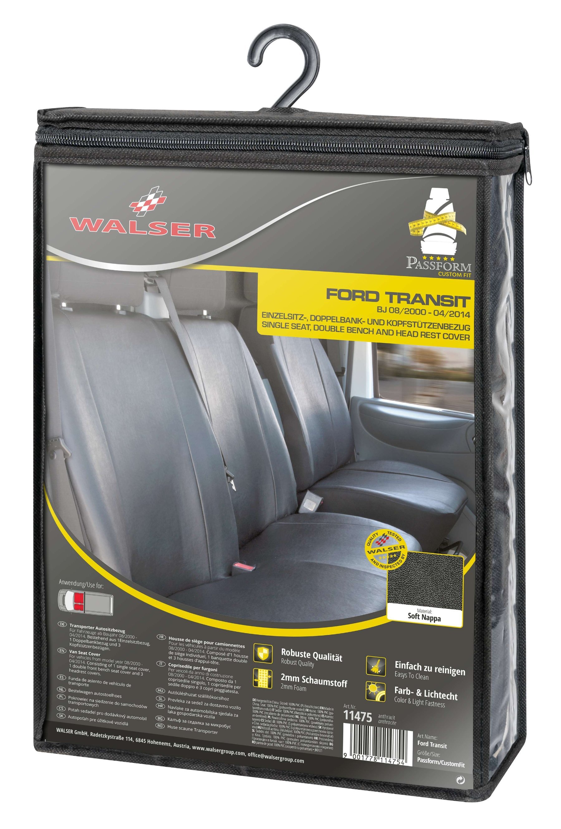 Housse de siège Transporter en simili cuir pour Ford Transit, siège simple et double