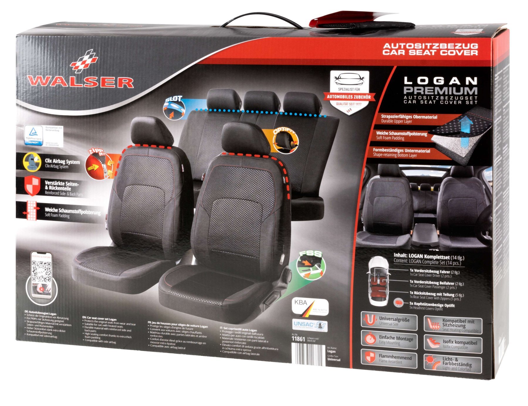 ZIPP IT Premium Housse de sièges Logan complet avec système de fermeture éclair noir/rouge