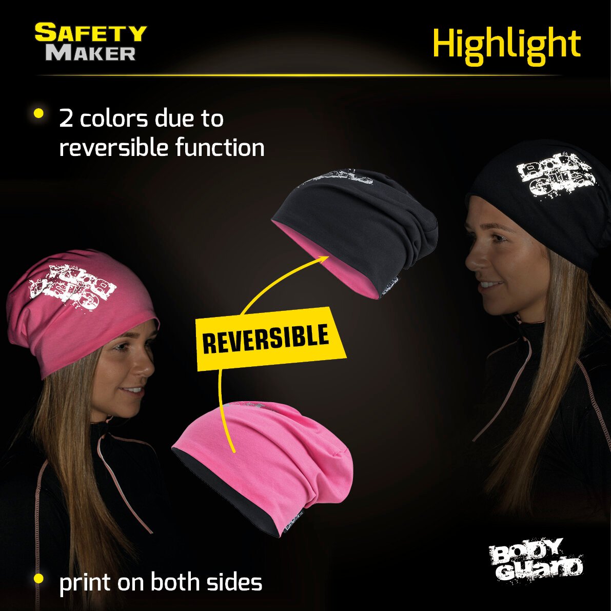 reversible beanie, cap, sports cap reflective pink-silver