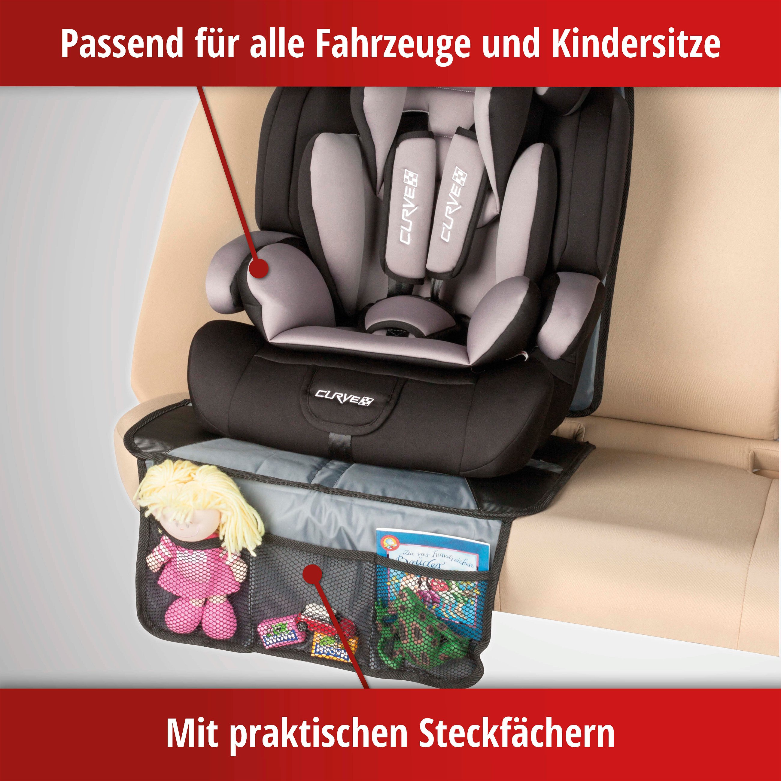 Kindersitzunterlage Tidy Fred XL, Schutzunterlage Kindersitz grau/schwarz