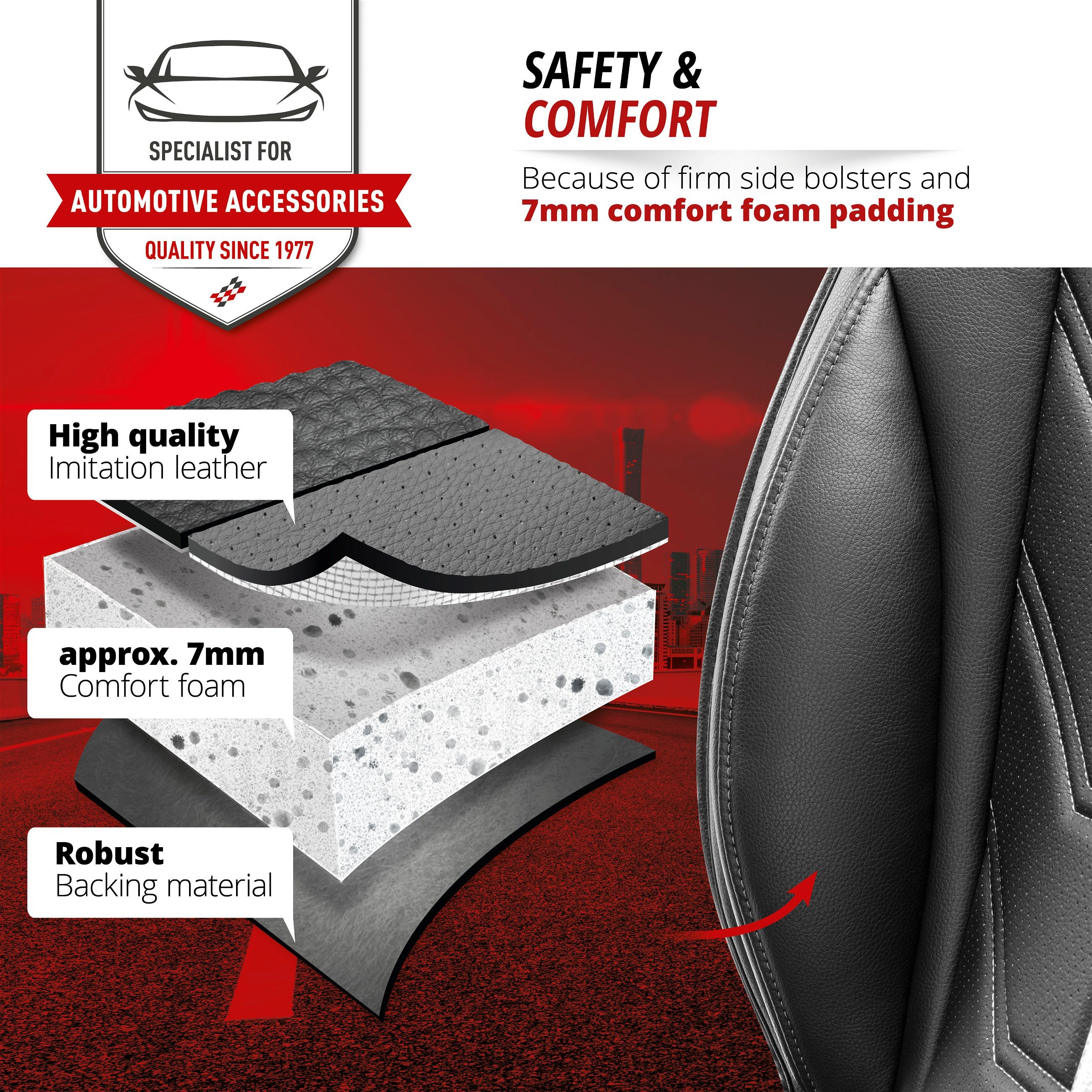 Car Seat cover Kimi, seat protector for cars in racing look black/grey