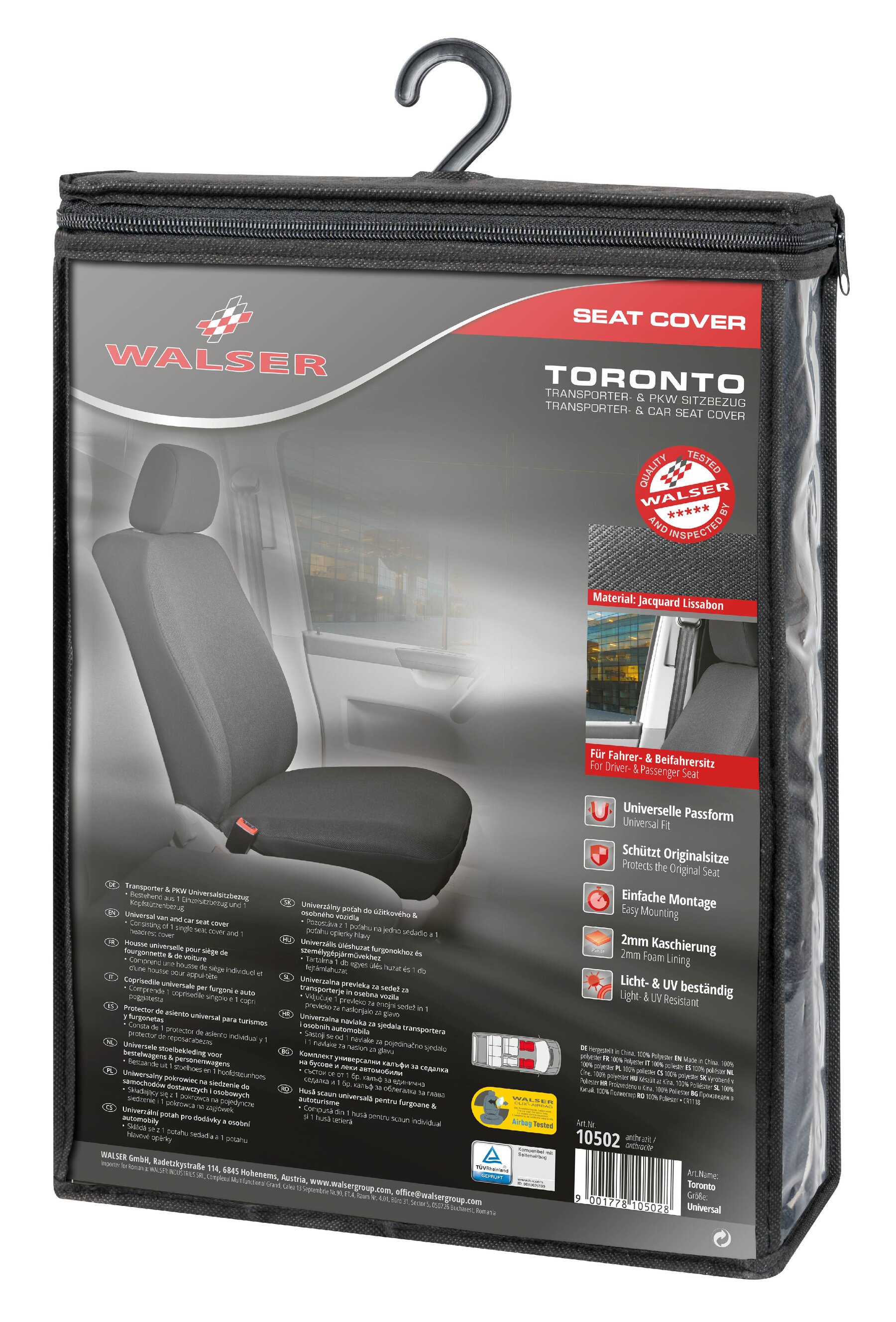 Transporter-Sitzbezug Toronto für Fahrer- oder Beifahrersitz aus Stoff anthrazit