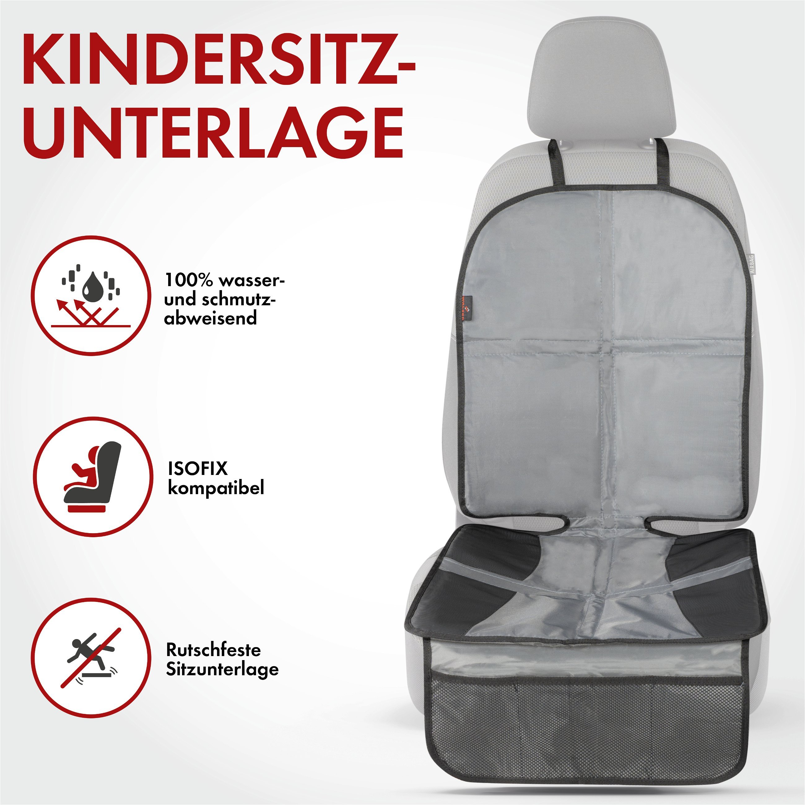 Kindersitzunterlage Tidy Fred XL, Auto-Schutzunterlage, Sitzschoner Kindersitz grau/schwarz