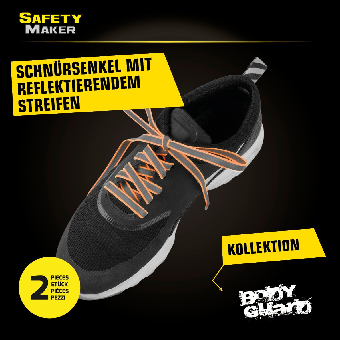 Schnürsenkel, Schuhsenkel mit reflektierenden Streifen orange