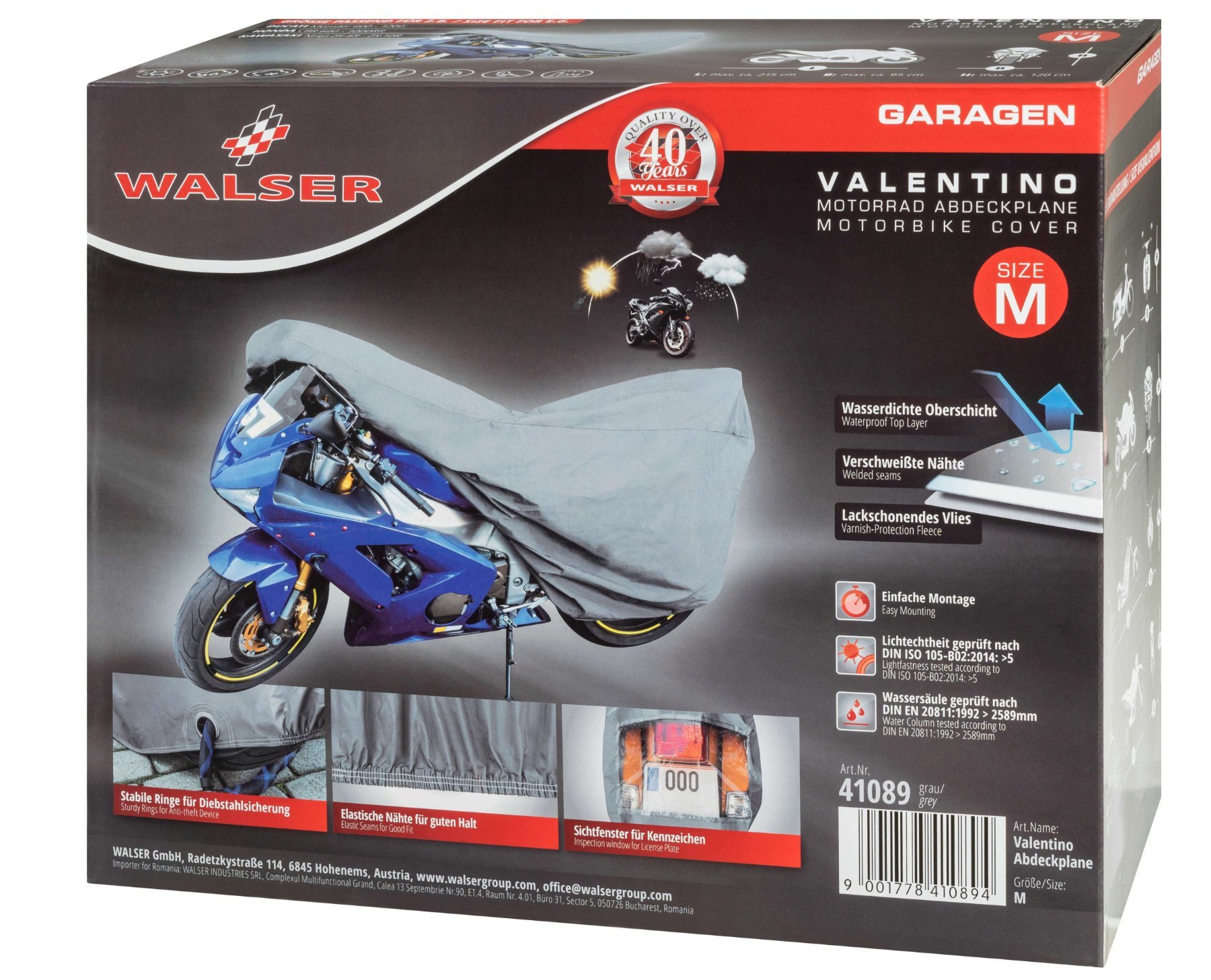 Motorcycle garage Sport size M PVC - 215 x 95 x 120 cm grey
