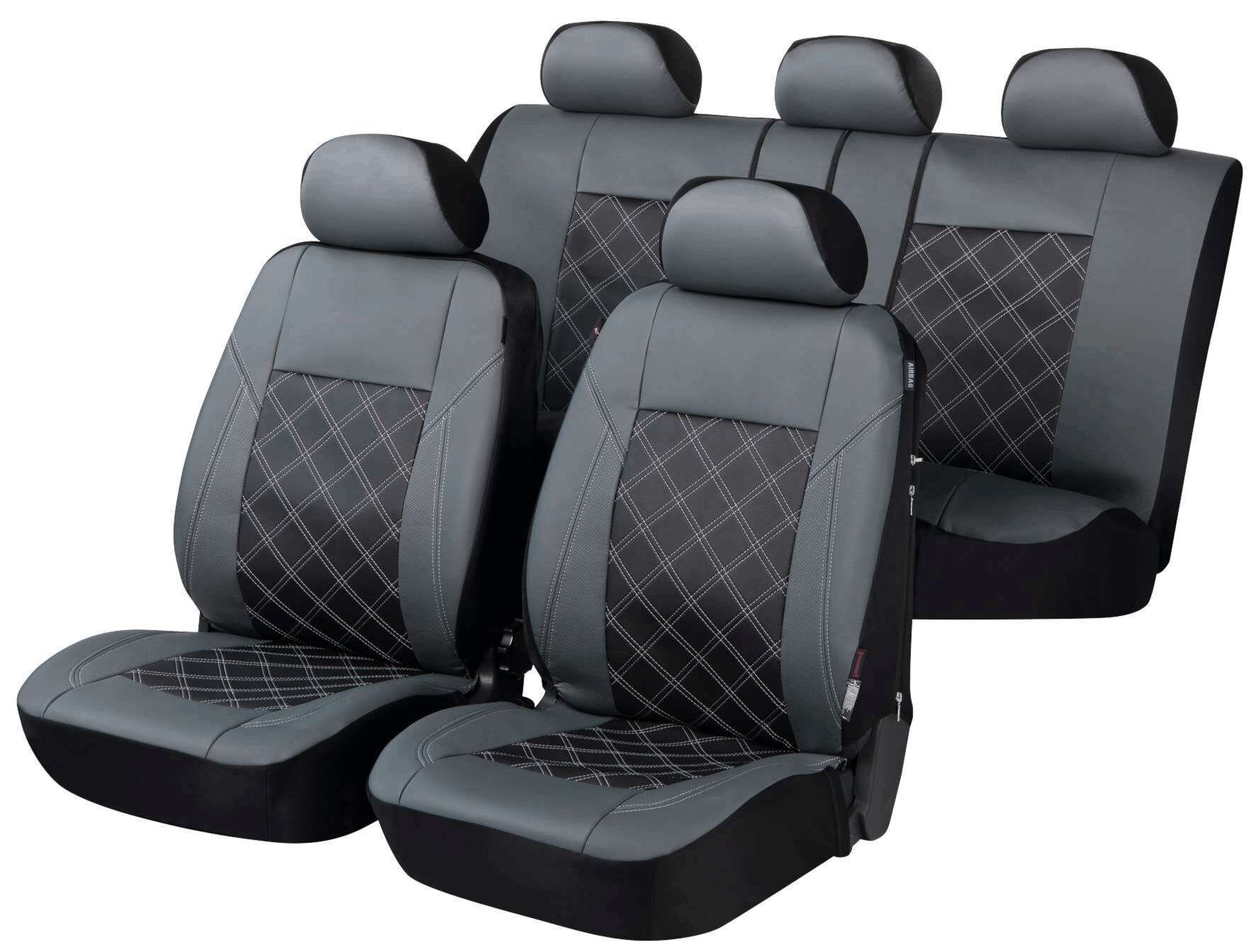 Auto stoelbeschermer Durham met Zipper ZIPP-IT Deluxe Autostoelhoes, set, 2 stoelbeschermer voor voorstoel, 1 stoelbeschermer voor achterbank grijs