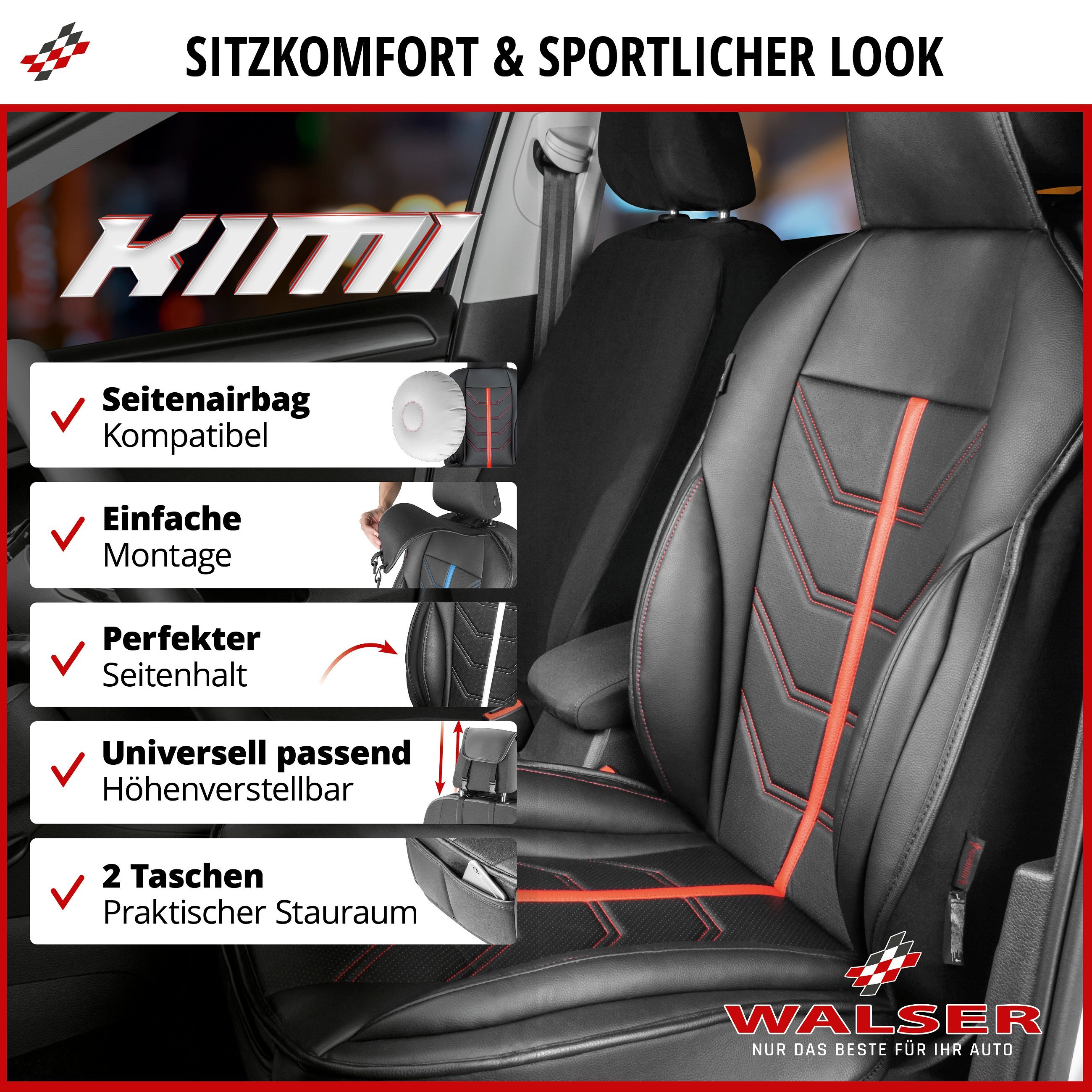 PKW Sitzauflage Rey, Auto-Sitzaufleger Schwarz-rot Produktbild-Vorschau 6