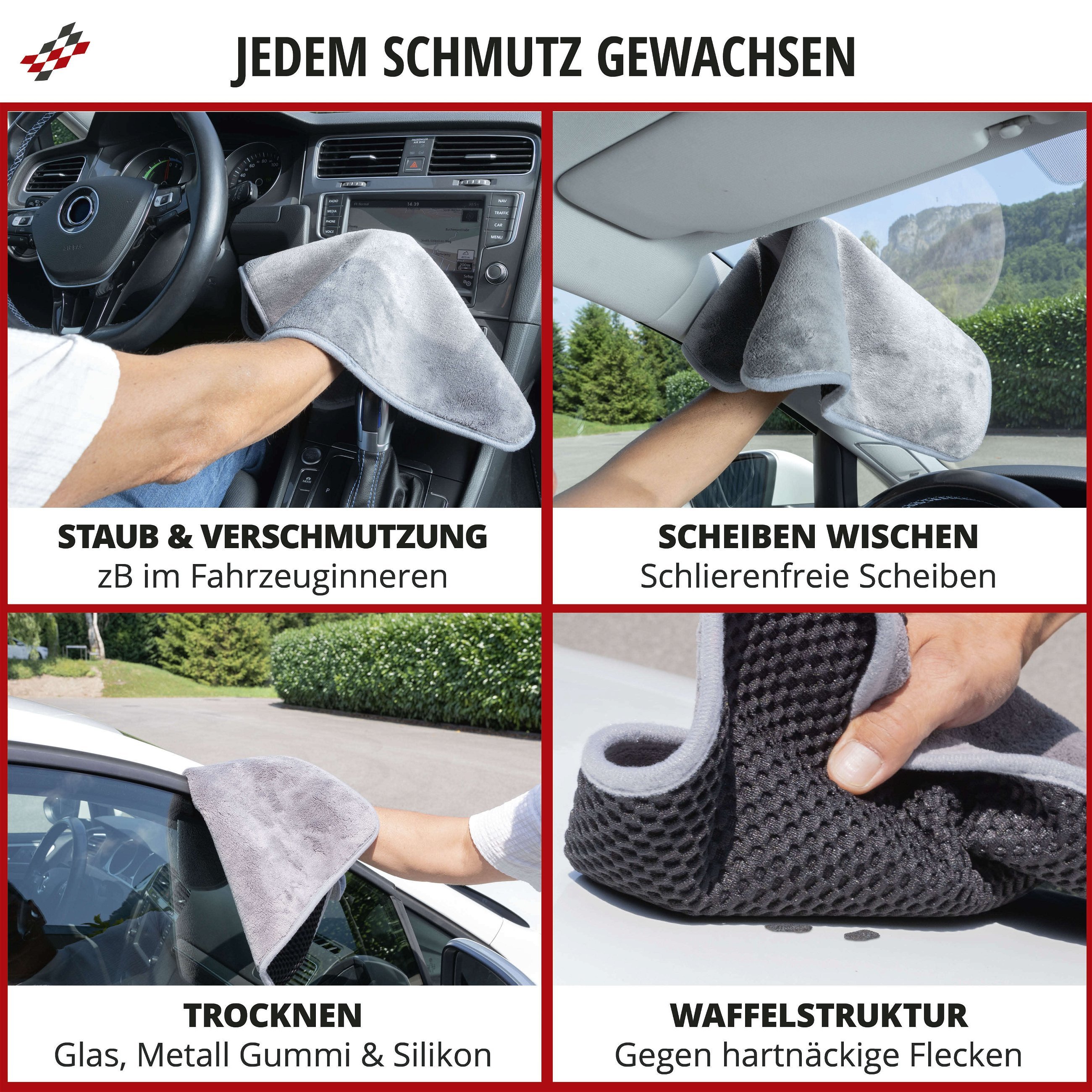 2in1 Waschtuch, 2x Schrubb Tuch, doppelseitiges Miktrofasertuch schwarz-grau 40x40 cm