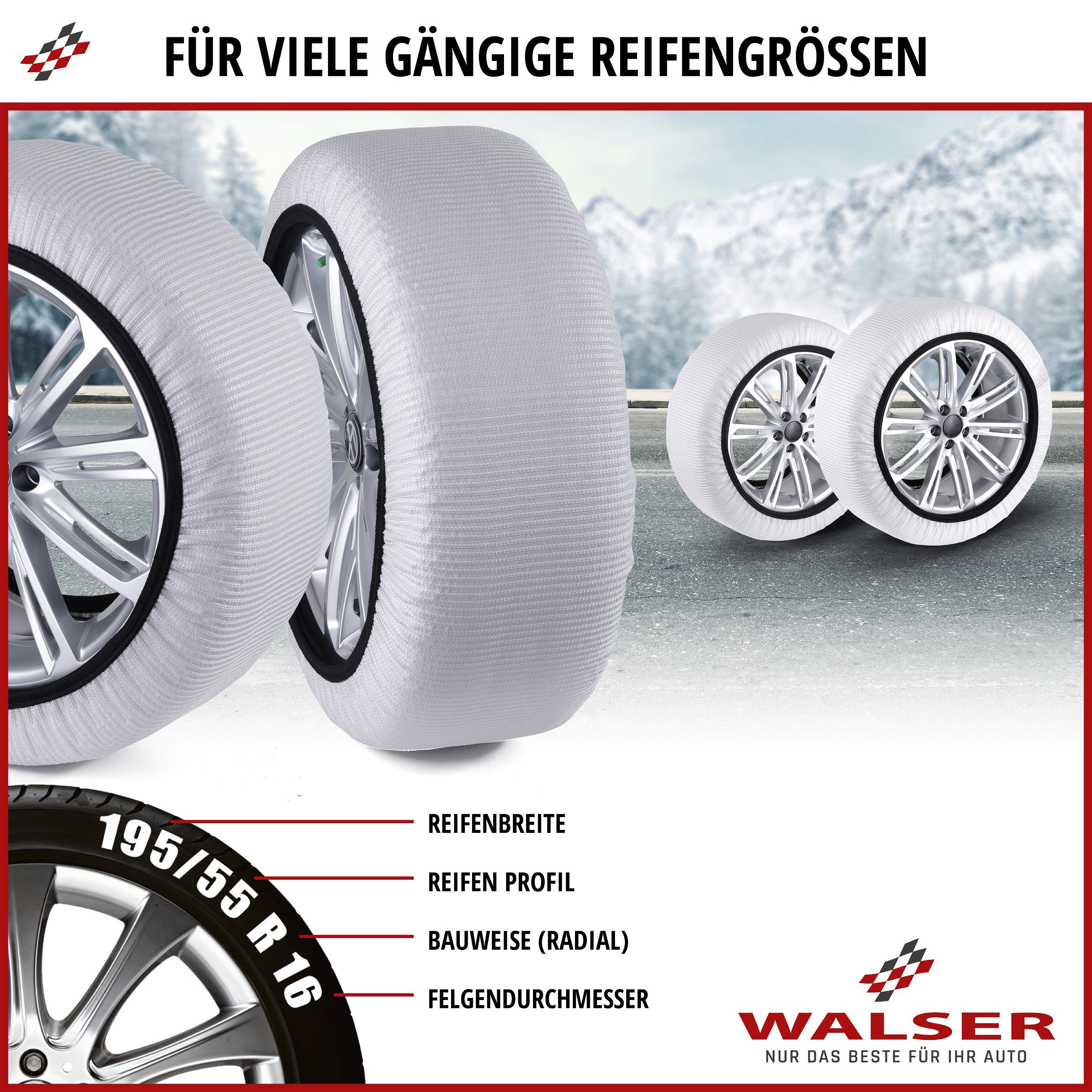 Premium Schneeketten Alternative Ultra Grip M, Textil Schneeketten, Schneesocken 2er Set weiß