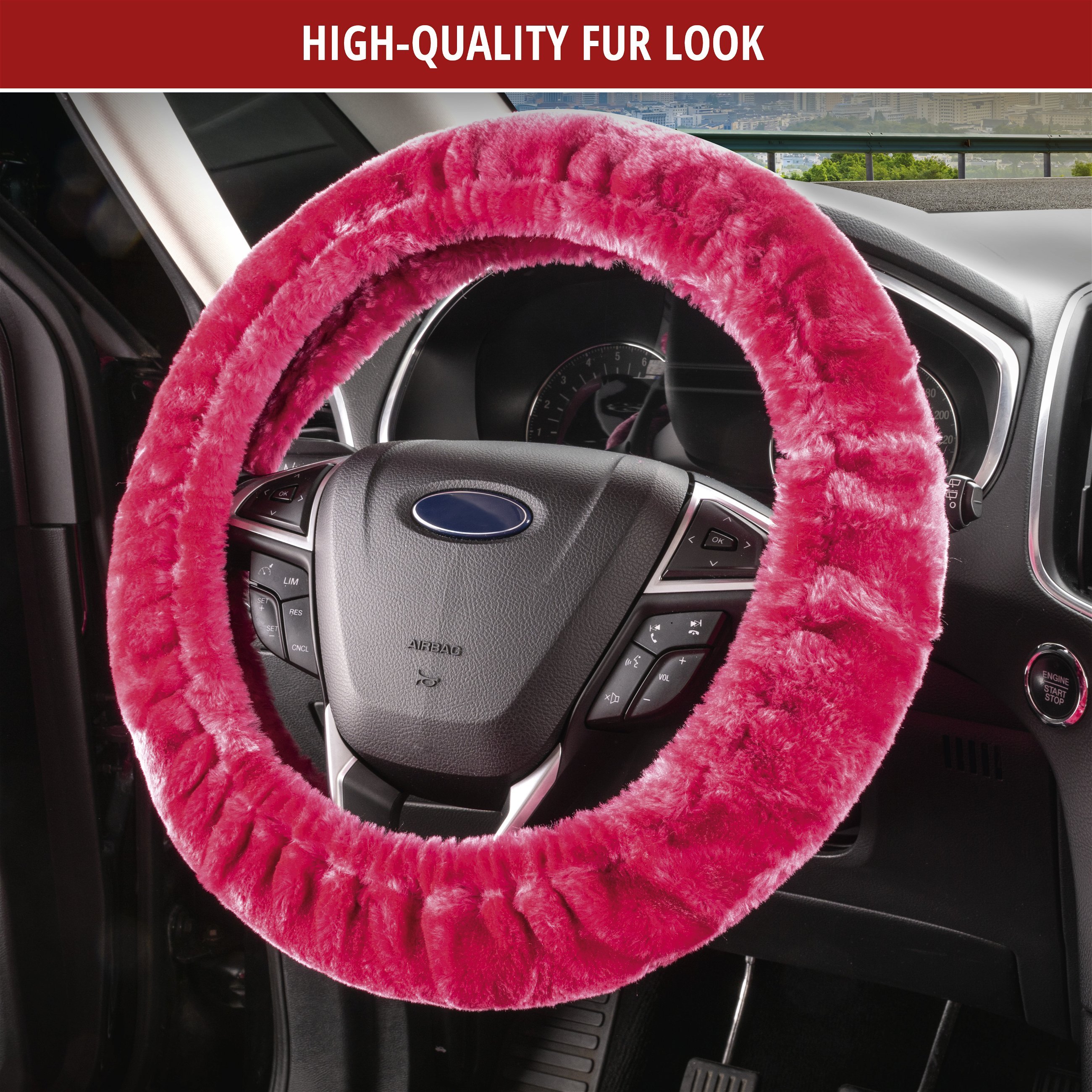 Steering wheel cover Teddy Plush faux fur vegan pink