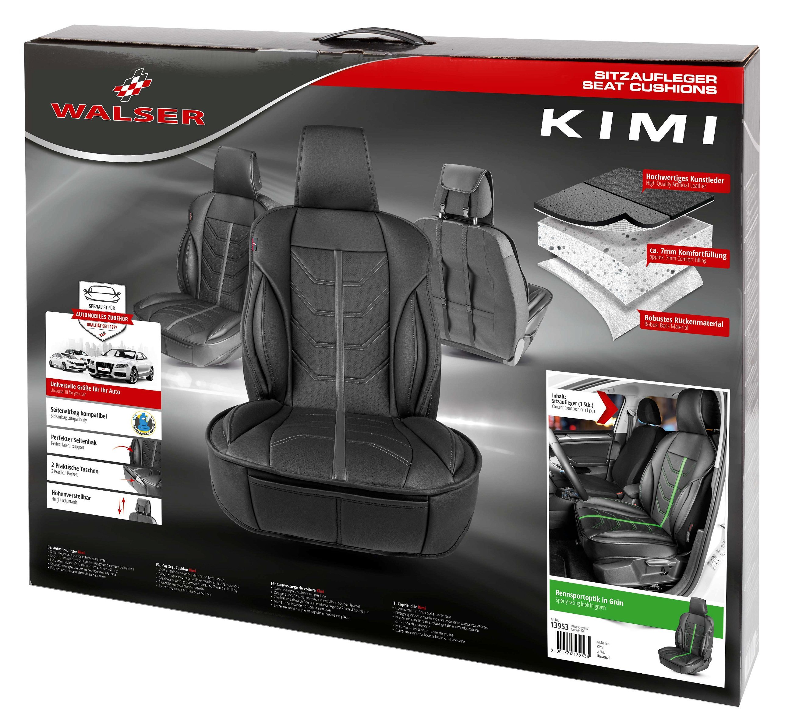 Car Seat cover Kimi, seat protector for cars in racing look black/green