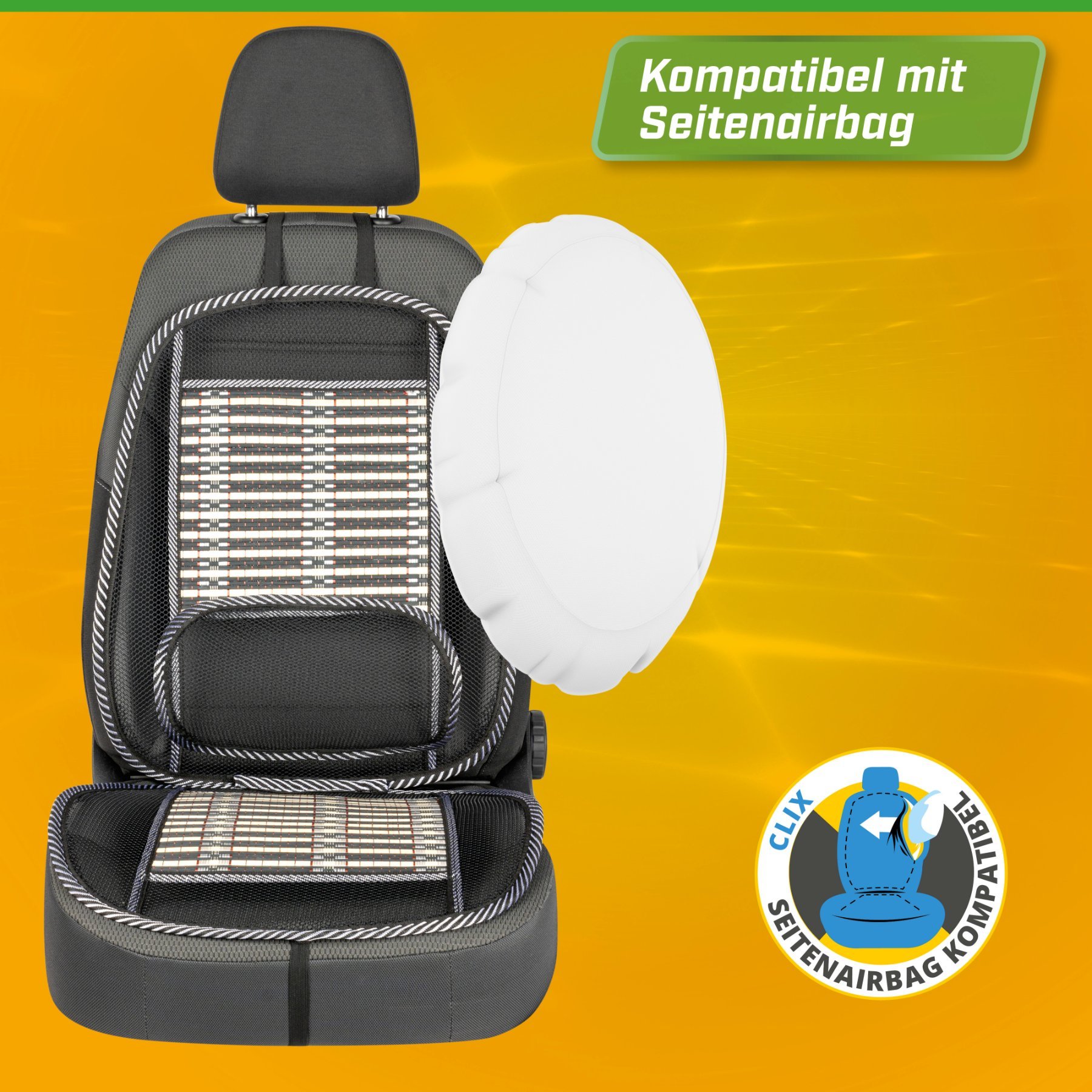 Atmungsaktive Bambus-Sitzauflage mit Lordosenstütze, Auto-Sitzauflagebeige/schwarz
