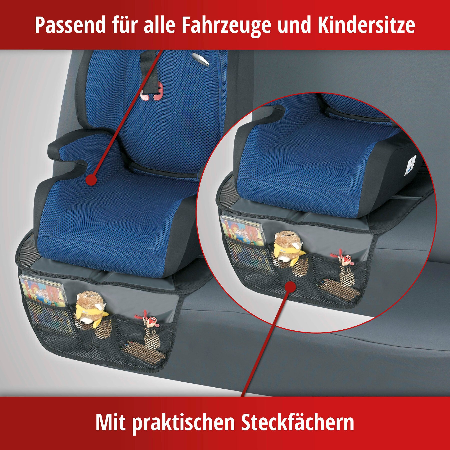 Kindersitzunterlage Tidy Fred, Auto-Schutzunterlage, Sitzschoner Kindersitz grau/schwarz