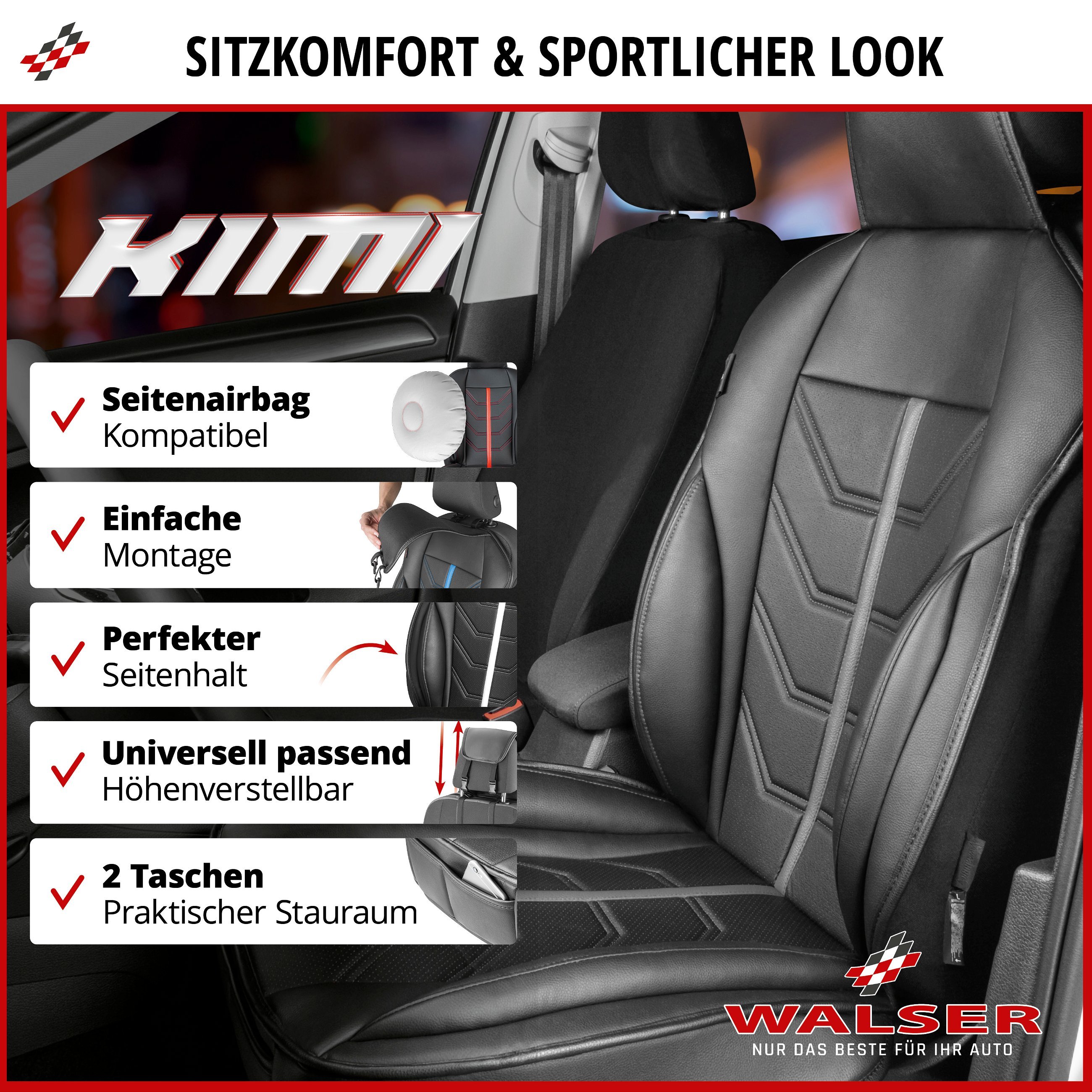 PKW Sitzauflage Kimi, Auto-Sitzaufleger im Rennsportdesign schwarz/grau |  Sitzauflagen | Sitzbezüge und Sitzauflagen für PKWs | Autositzbezüge &  Auflagen | Walser Online Shop